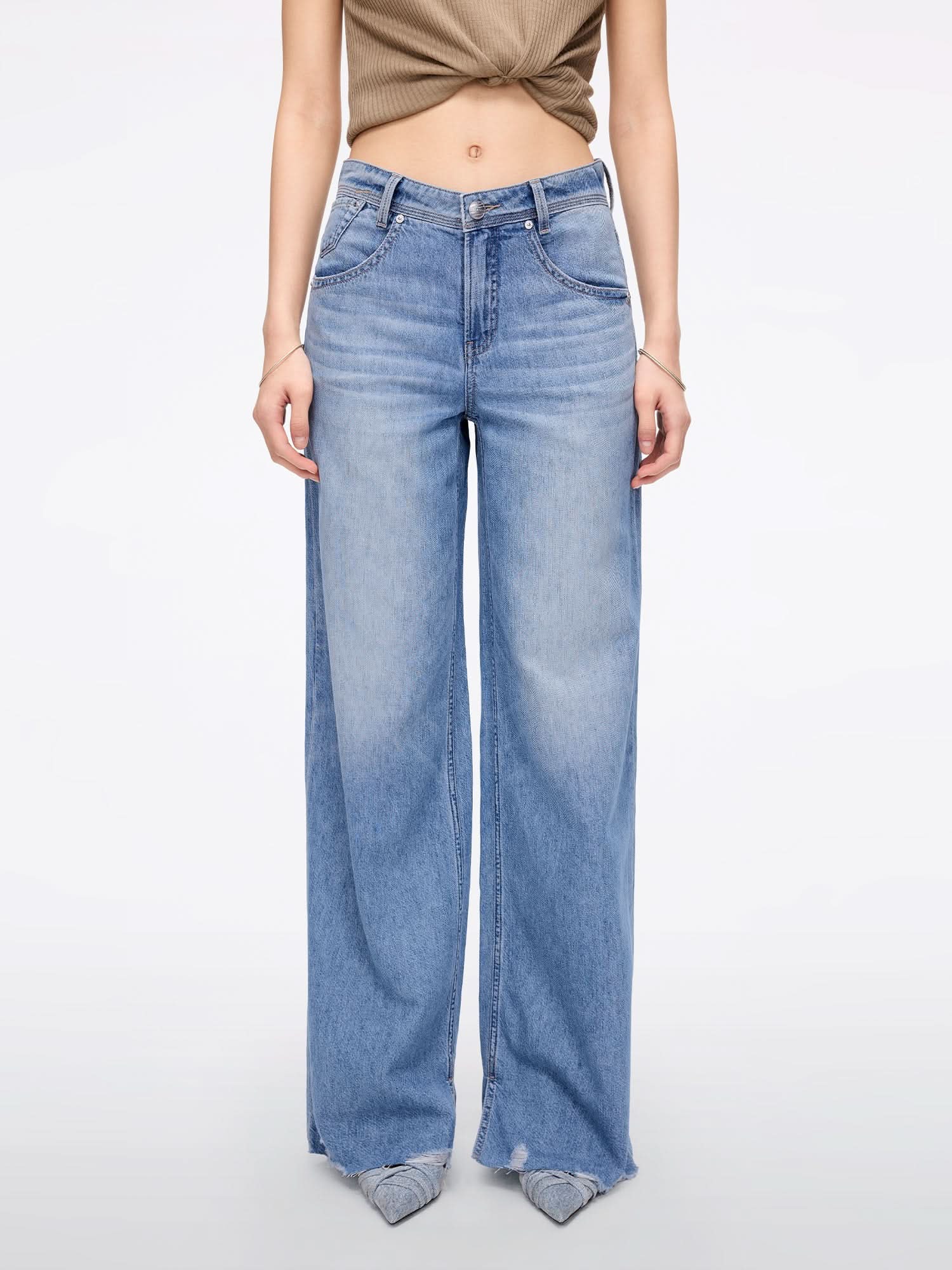 Wide-Leg Ripped Jeans