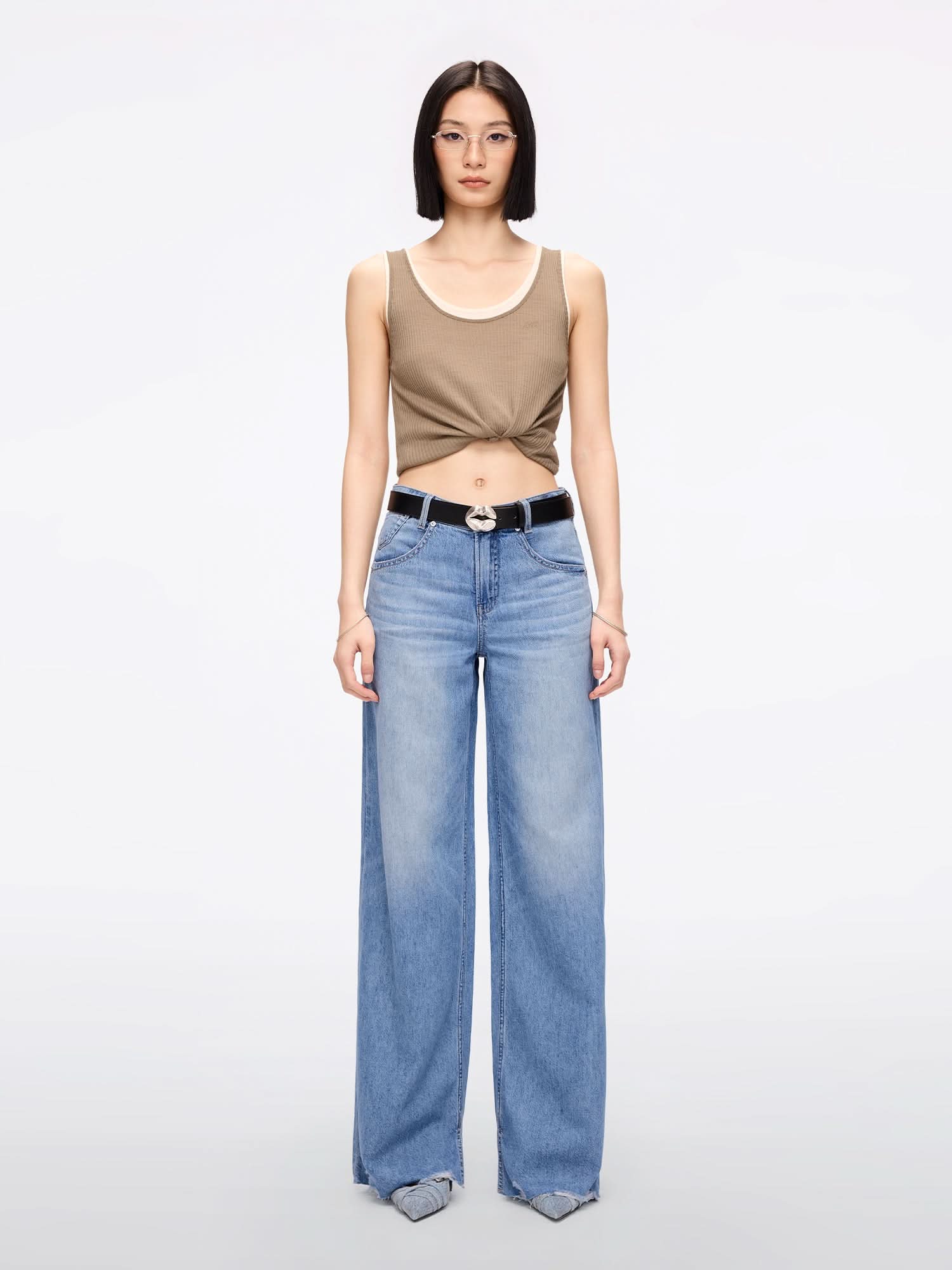 Wide-Leg Ripped Jeans