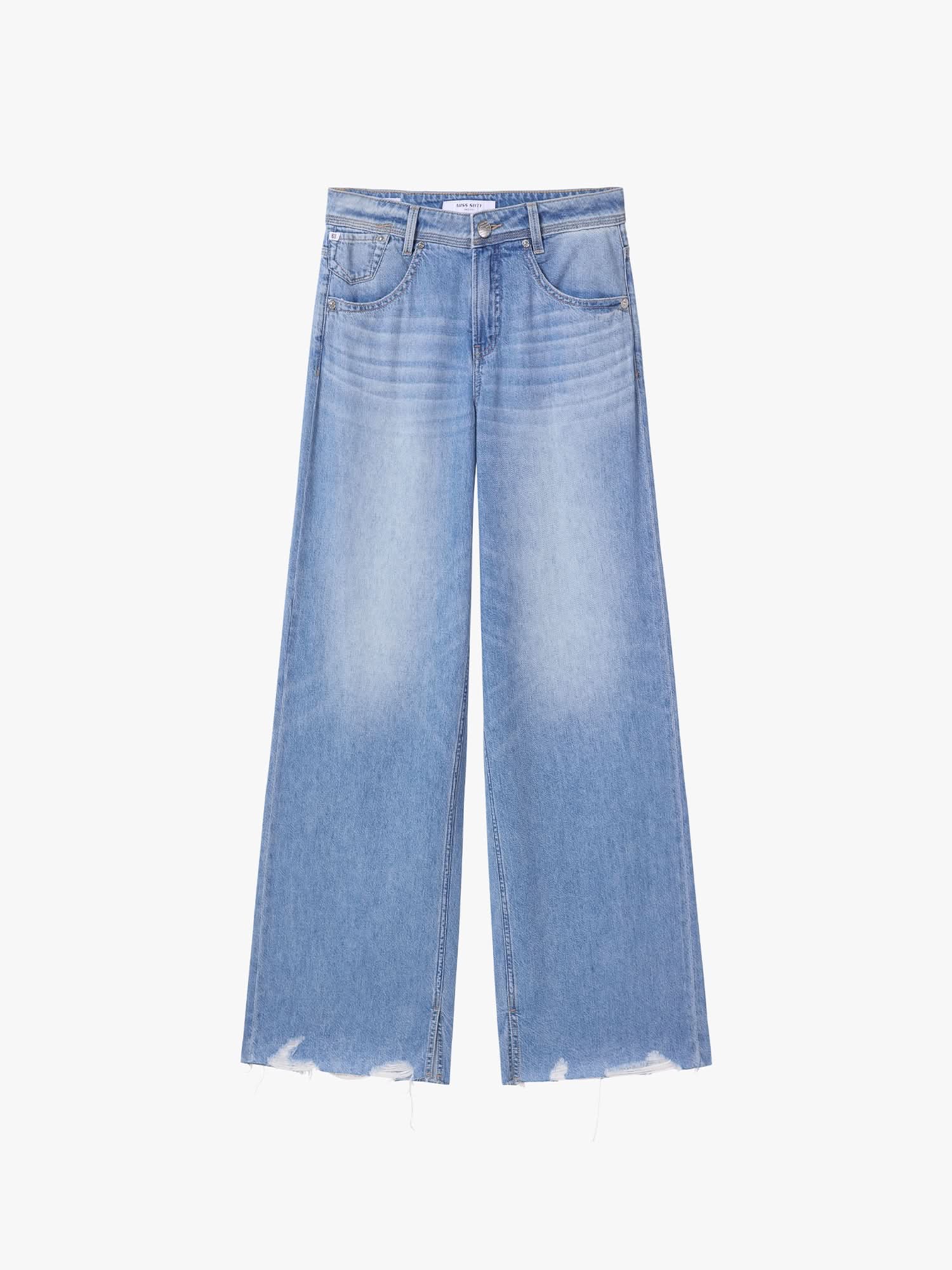 Wide-Leg Ripped Jeans