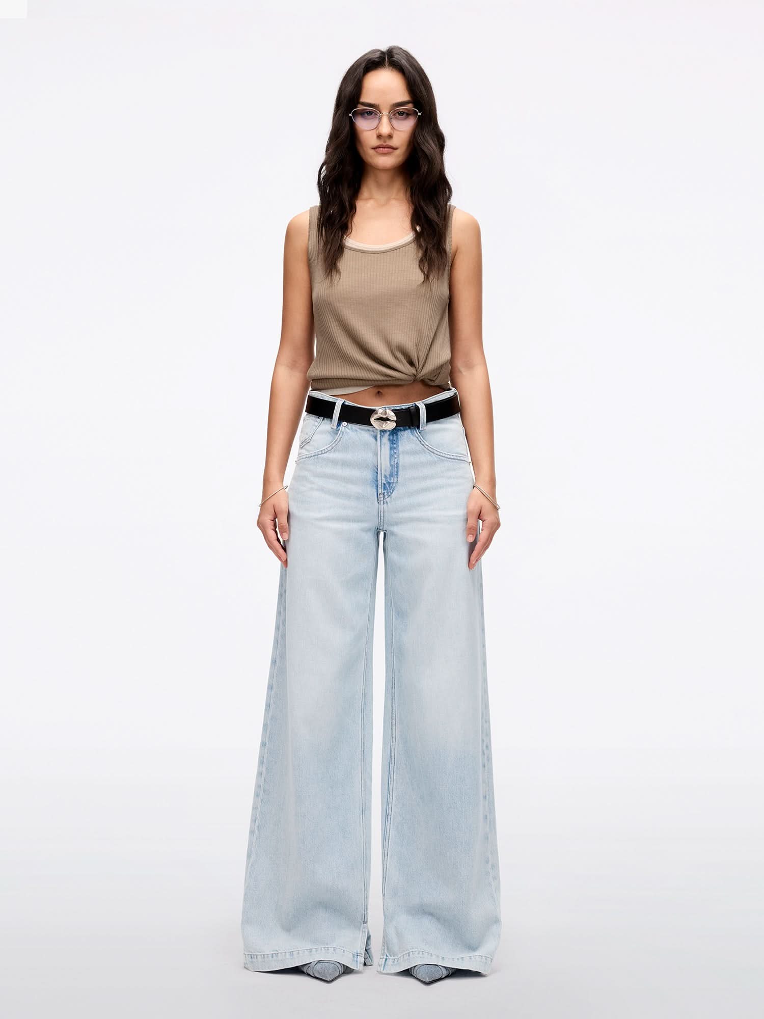 Pantalones Tejanos Mujer Evergreen Draped Wide-leg Jeans In Blue