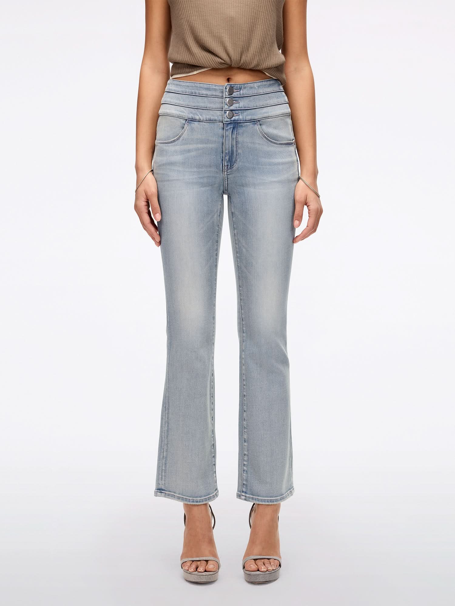 High Waisted Flare Jeans-BLUE ATTACK
