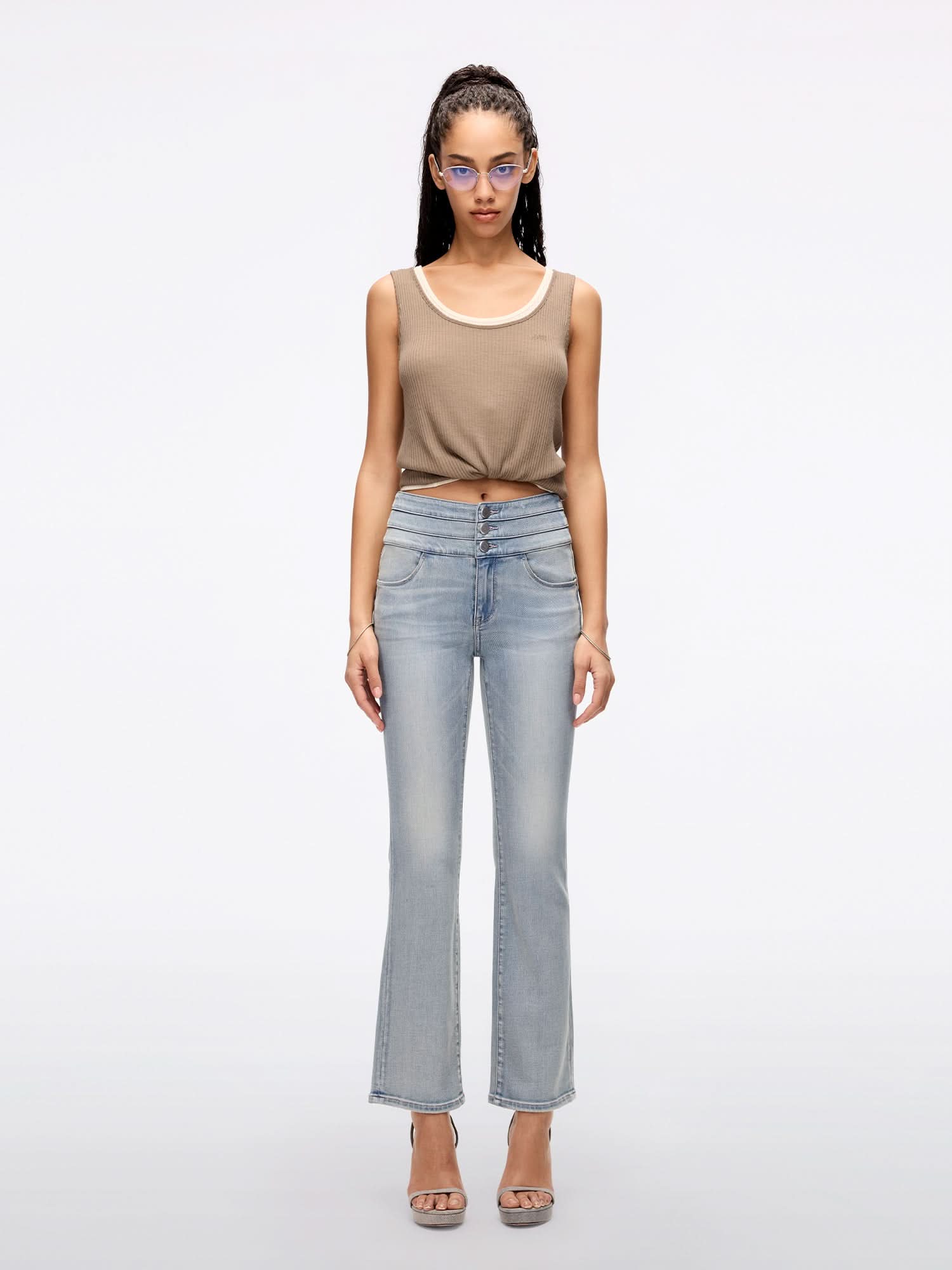 High Waisted Flare Jeans-BLUE ATTACK
