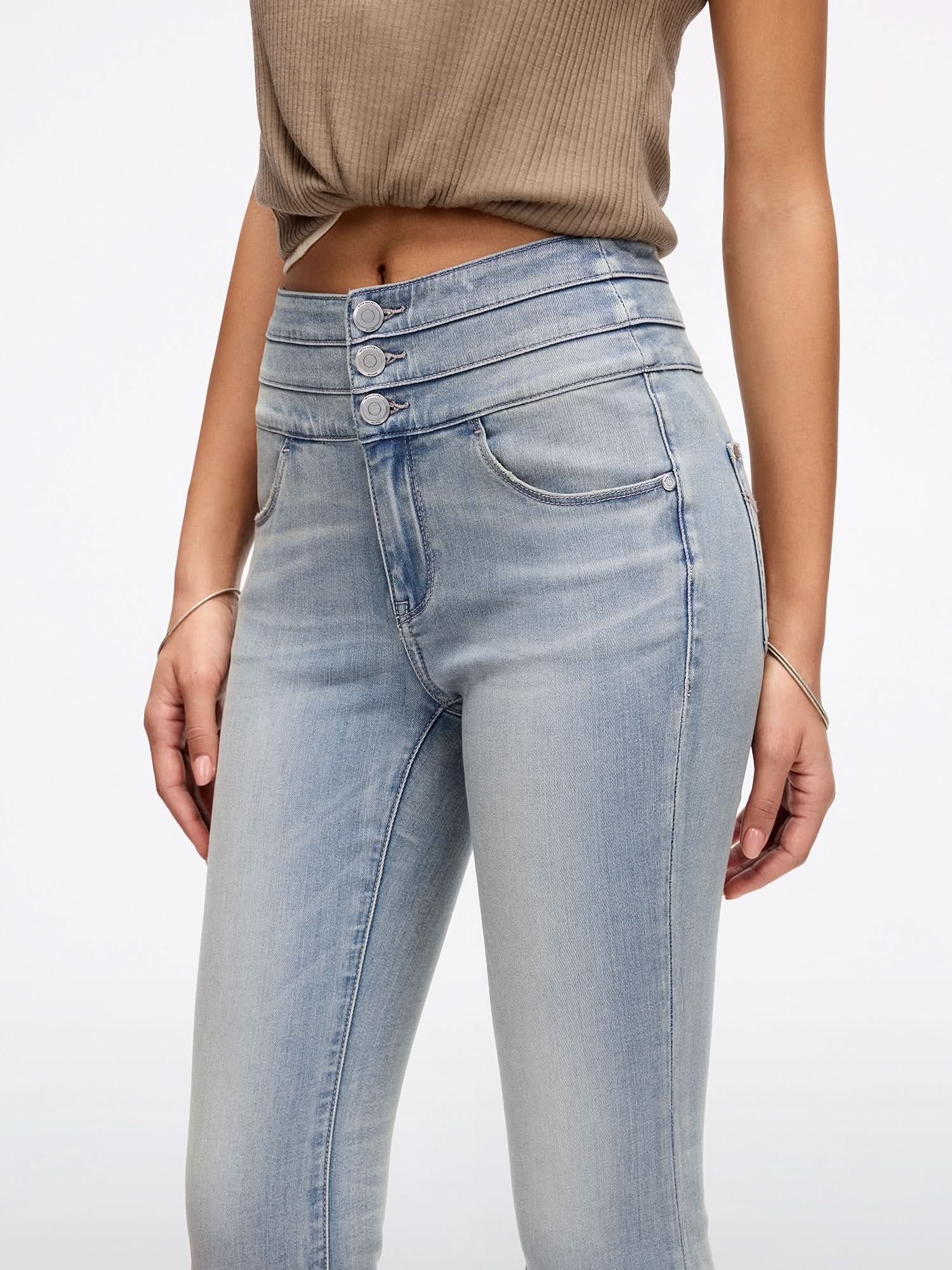 High Waisted Flare Jeans-BLUE ATTACK