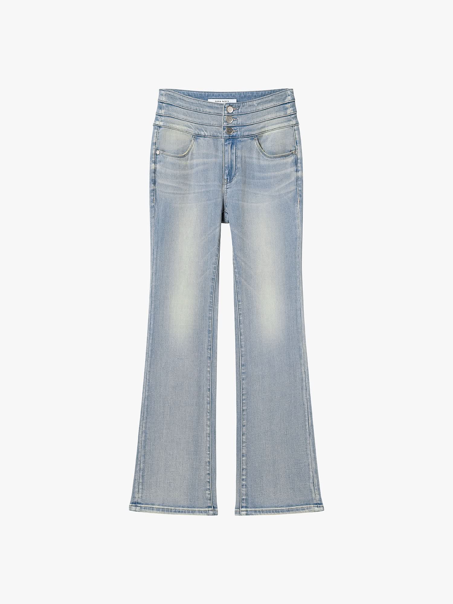 High Waisted Flare Jeans-BLUE ATTACK