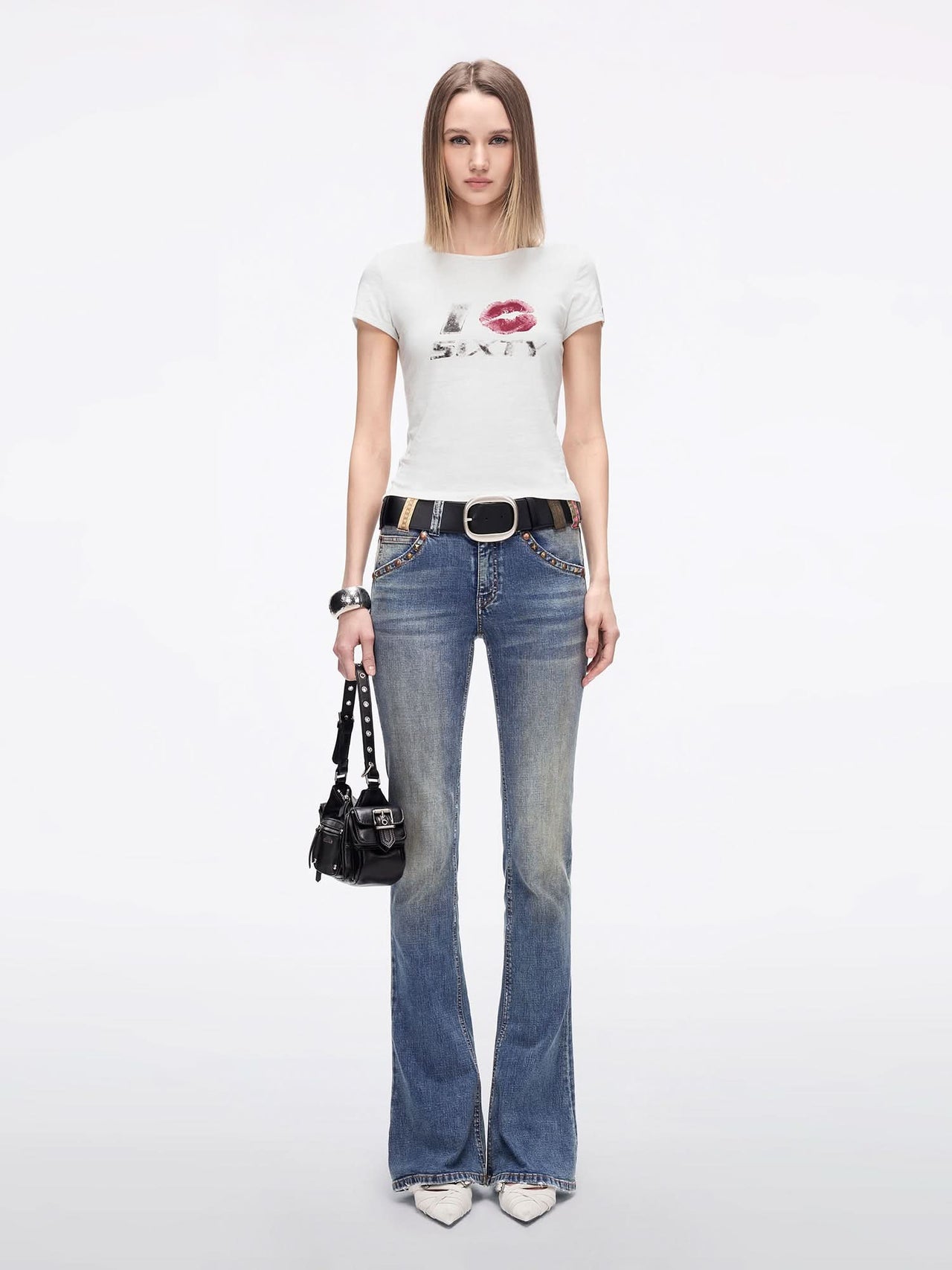 Belt Loop Flared Jeans