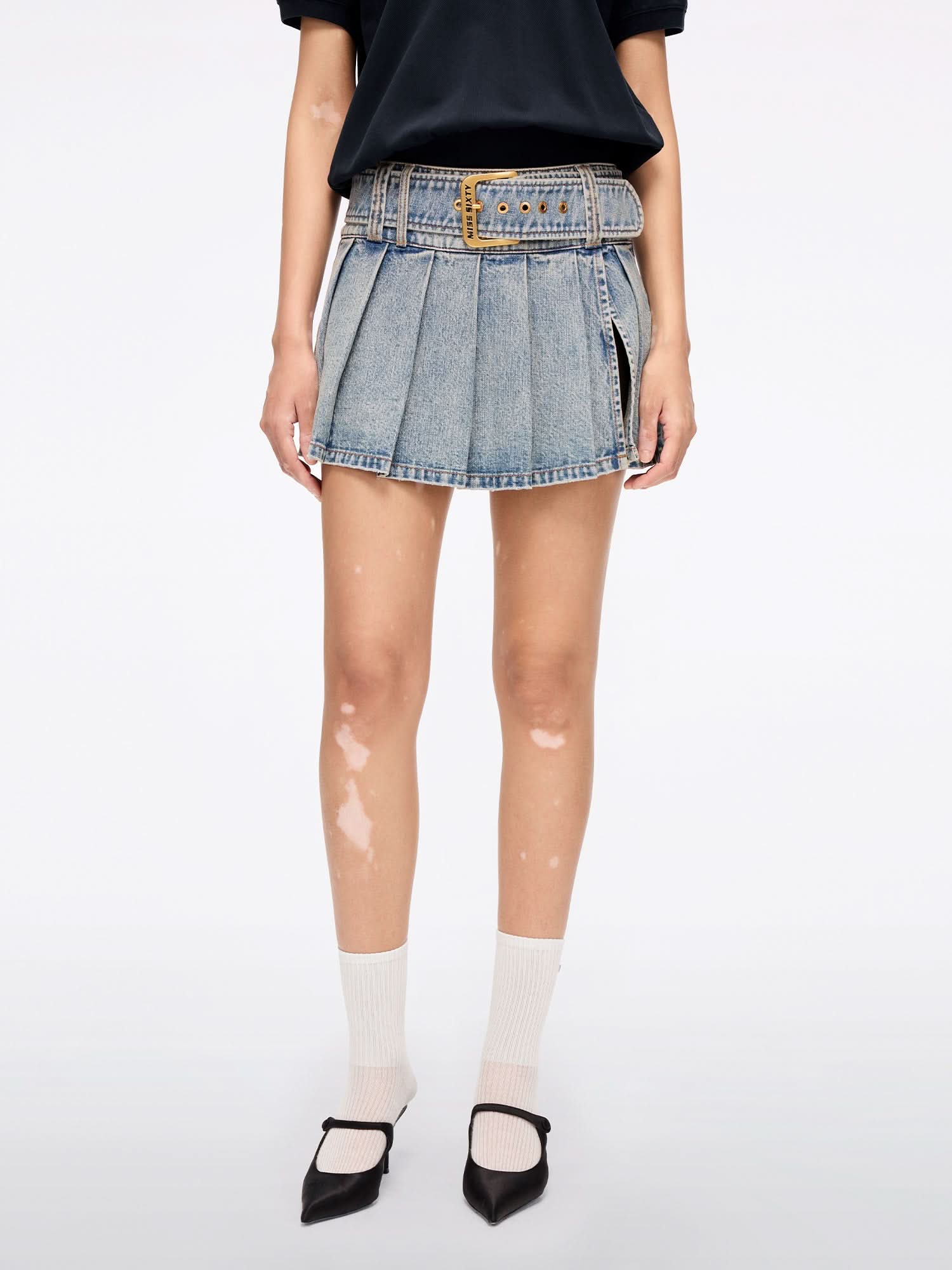 Denim Mini Skirt with Belt