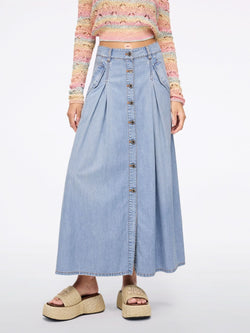 Pleated Denim Skirt