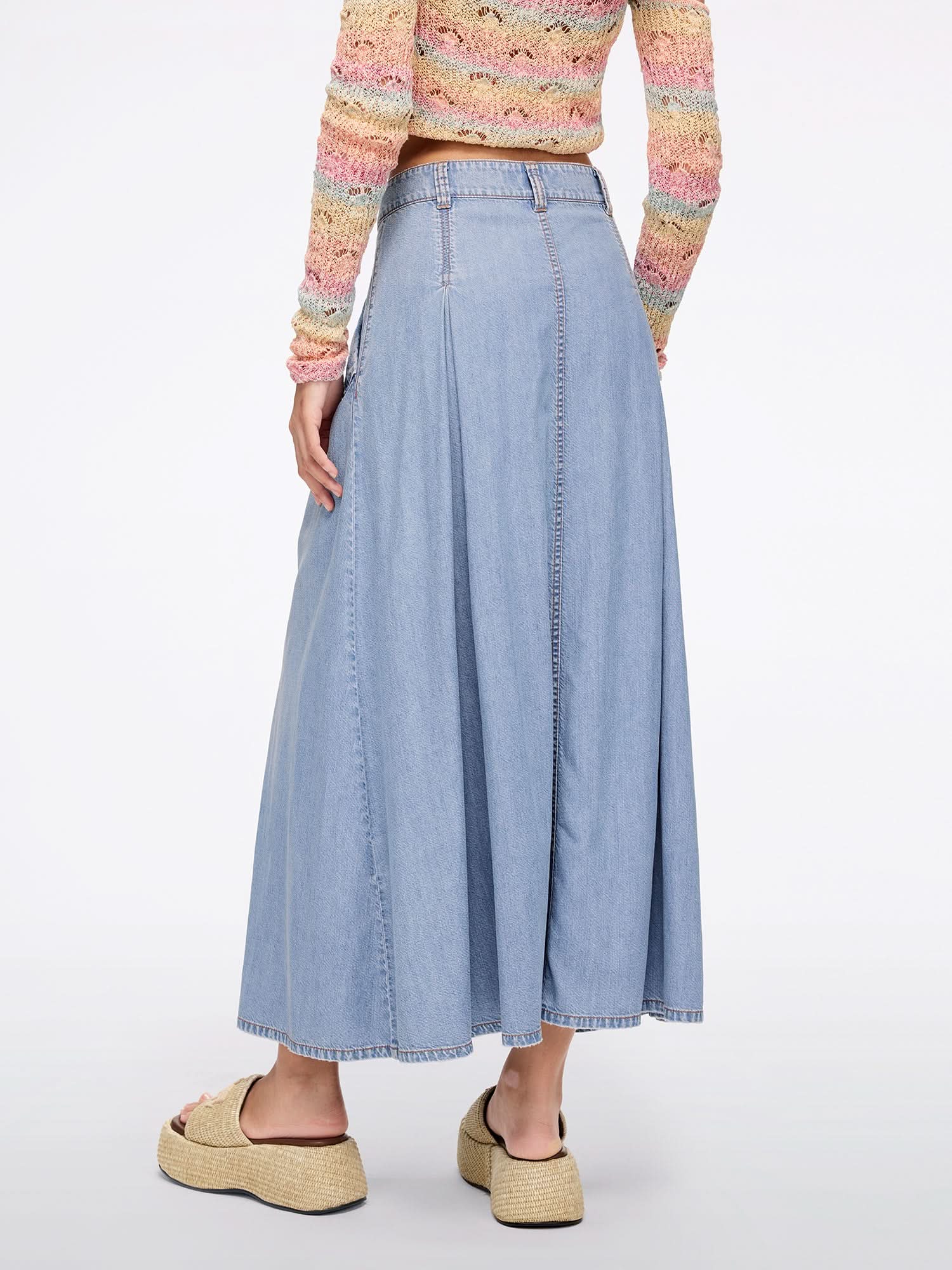 Pleated Denim Skirt