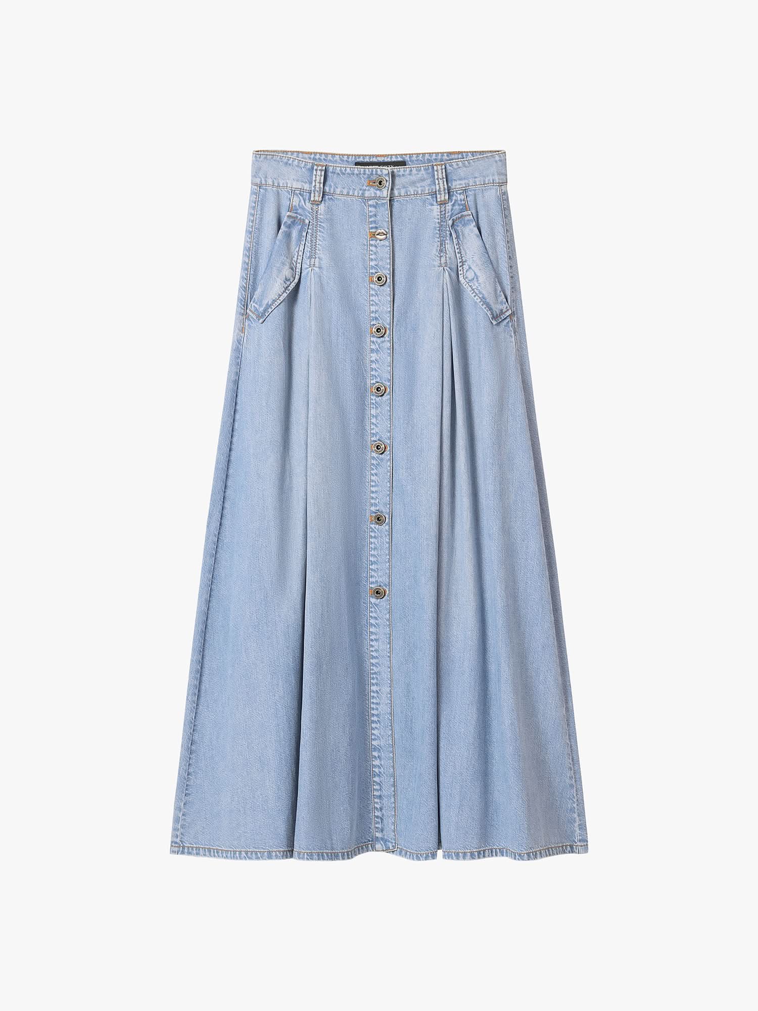 Pleated Denim Skirt