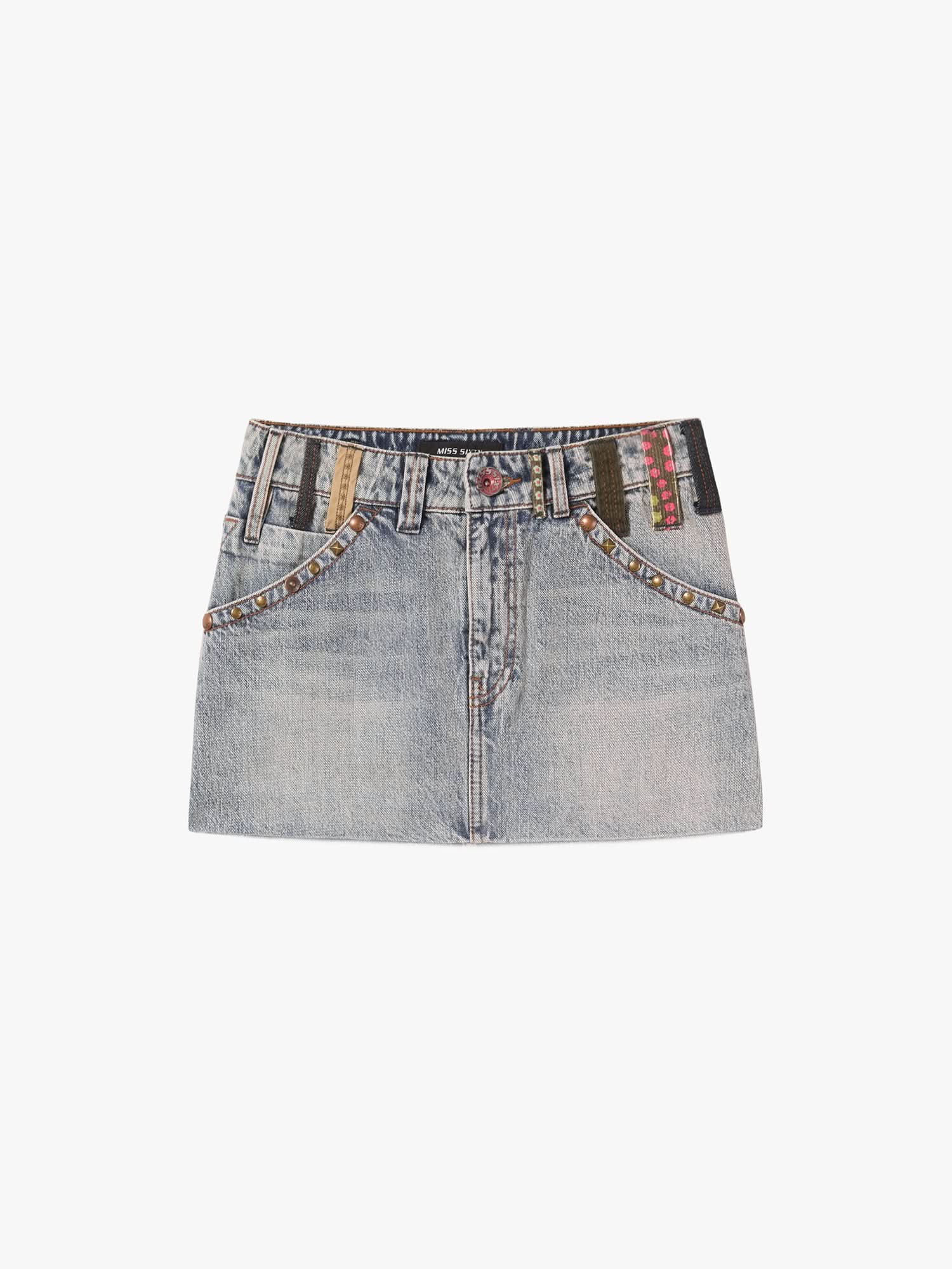 Belt Loop Denim Mini Skirt