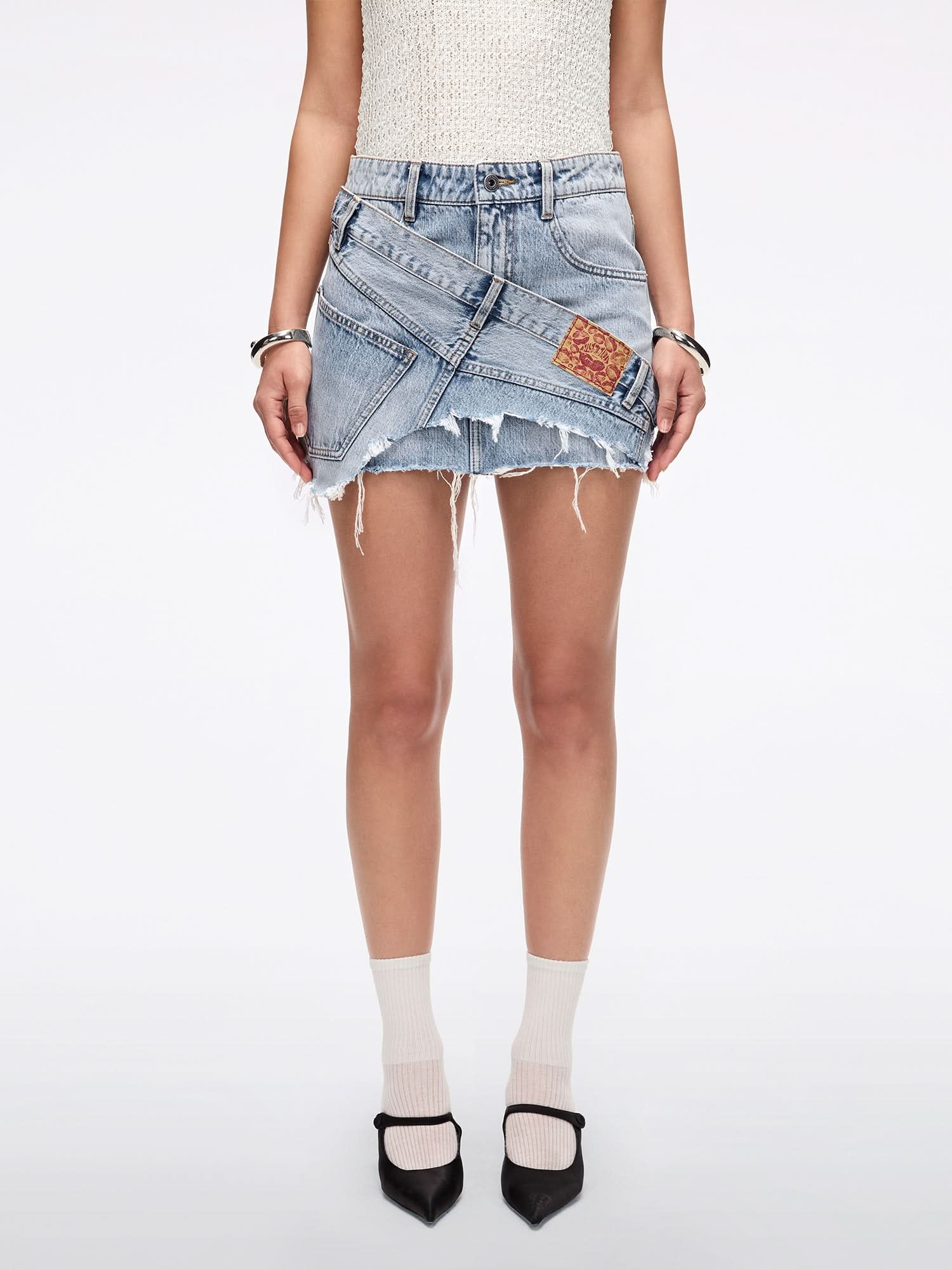 Asymmetric Denim Mini Skirt