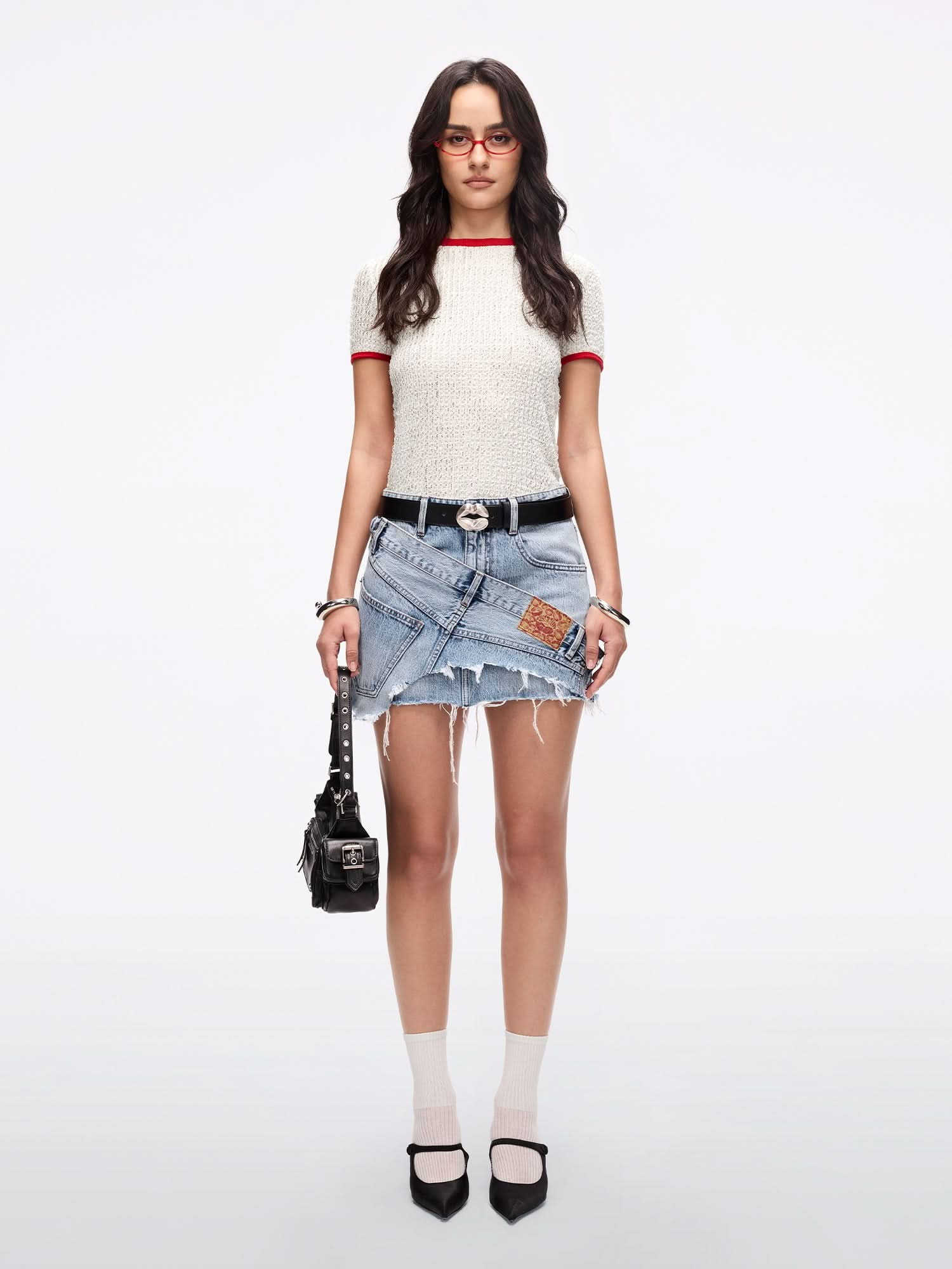 Asymmetric Denim Mini Skirt