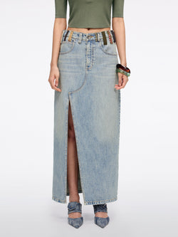 Belt Loop Denim Midi Skirt