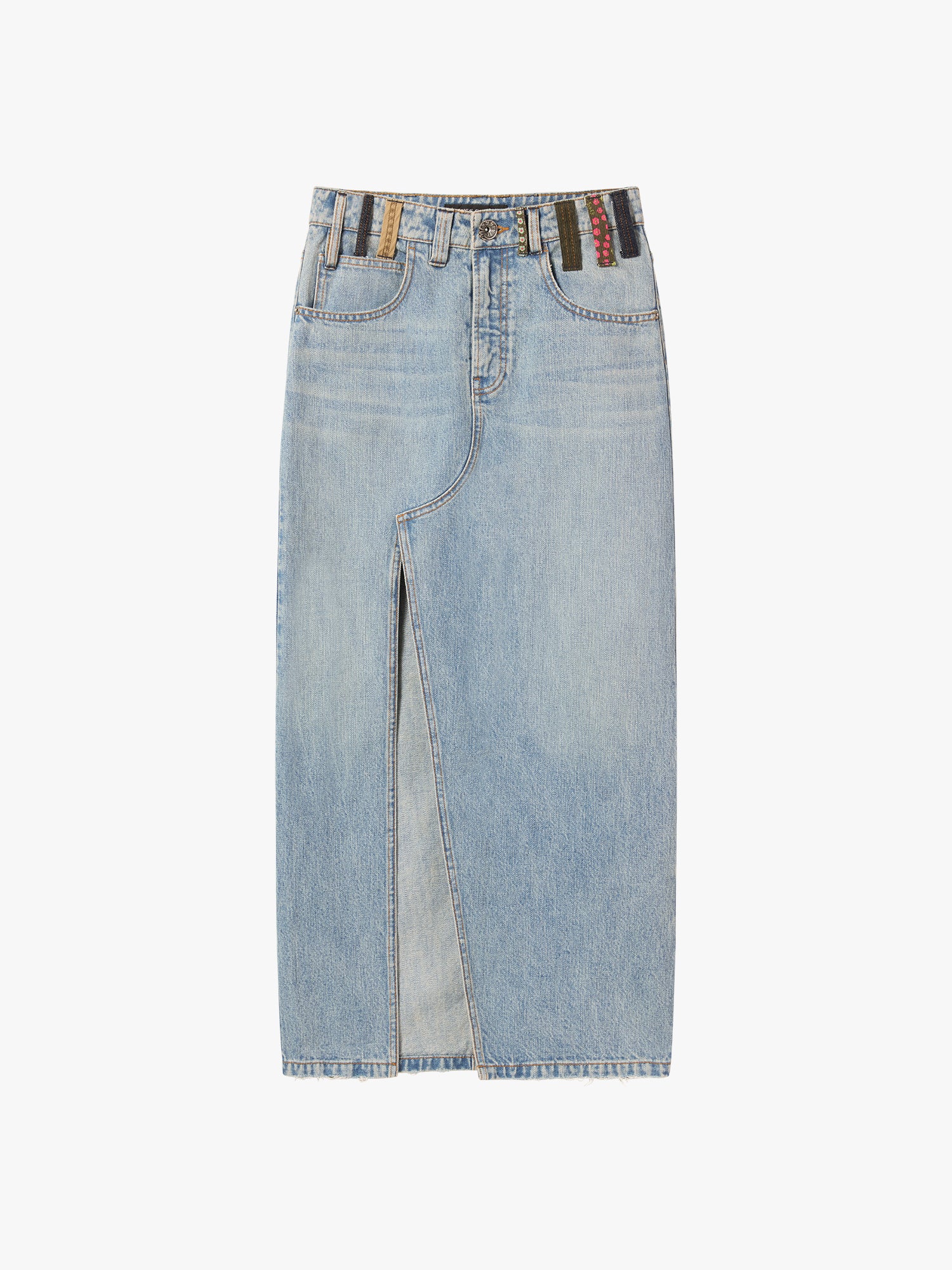 Belt Loop Denim Midi Skirt