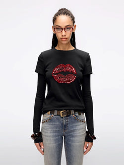 Round Neck Lip Print T-Shirt