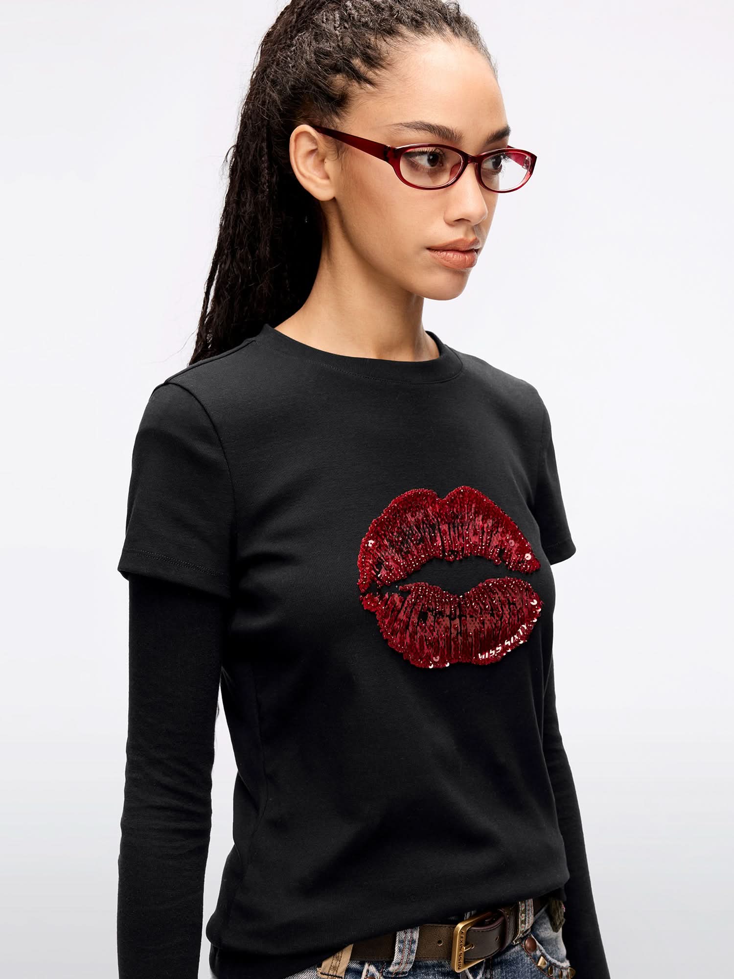 Round Neck Lip Print T-Shirt