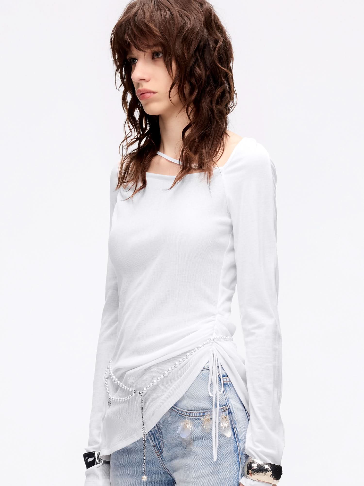 Square Neck Drawstring T-Shirt