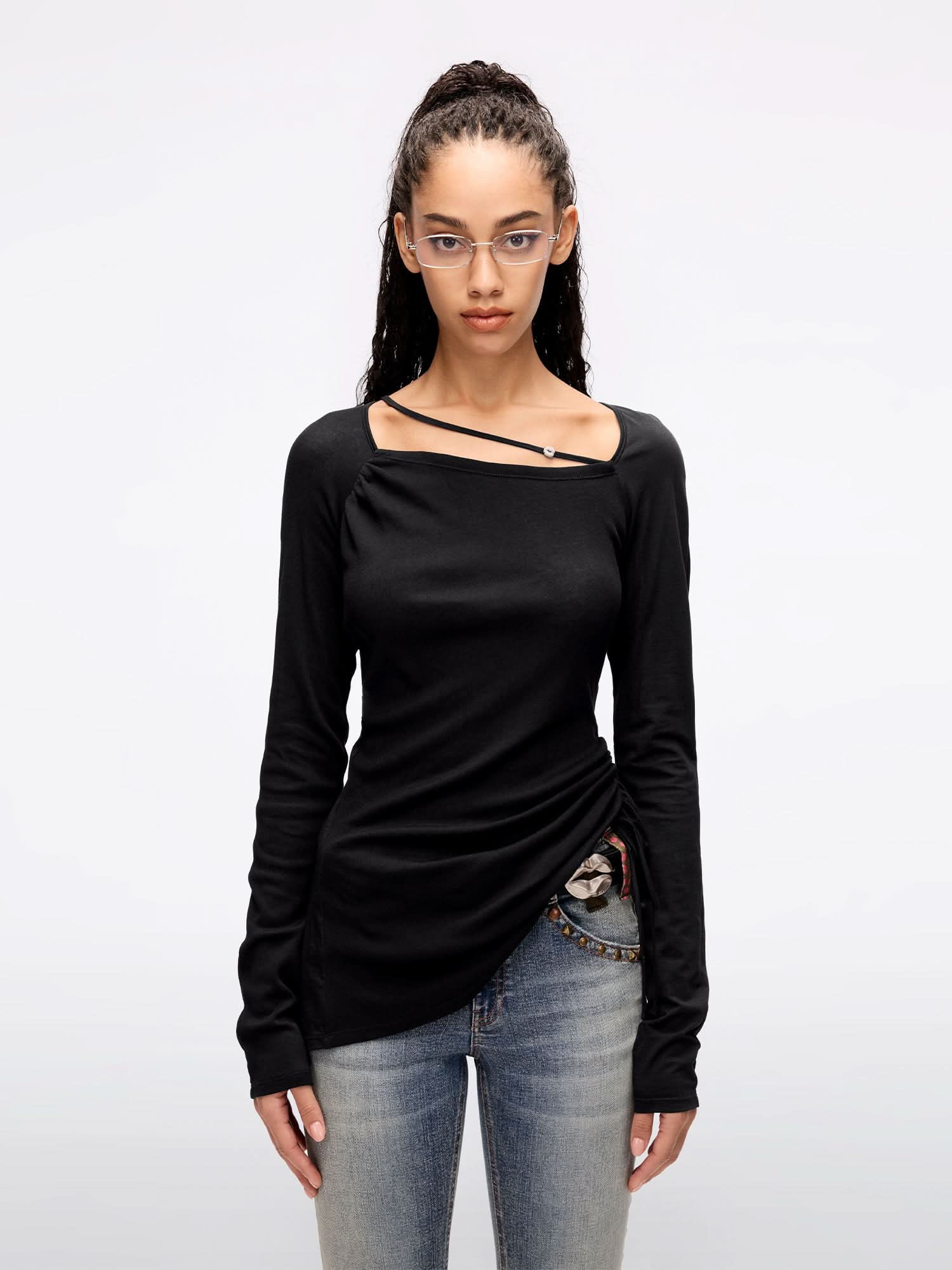 Square Neck Drawstring T-Shirt