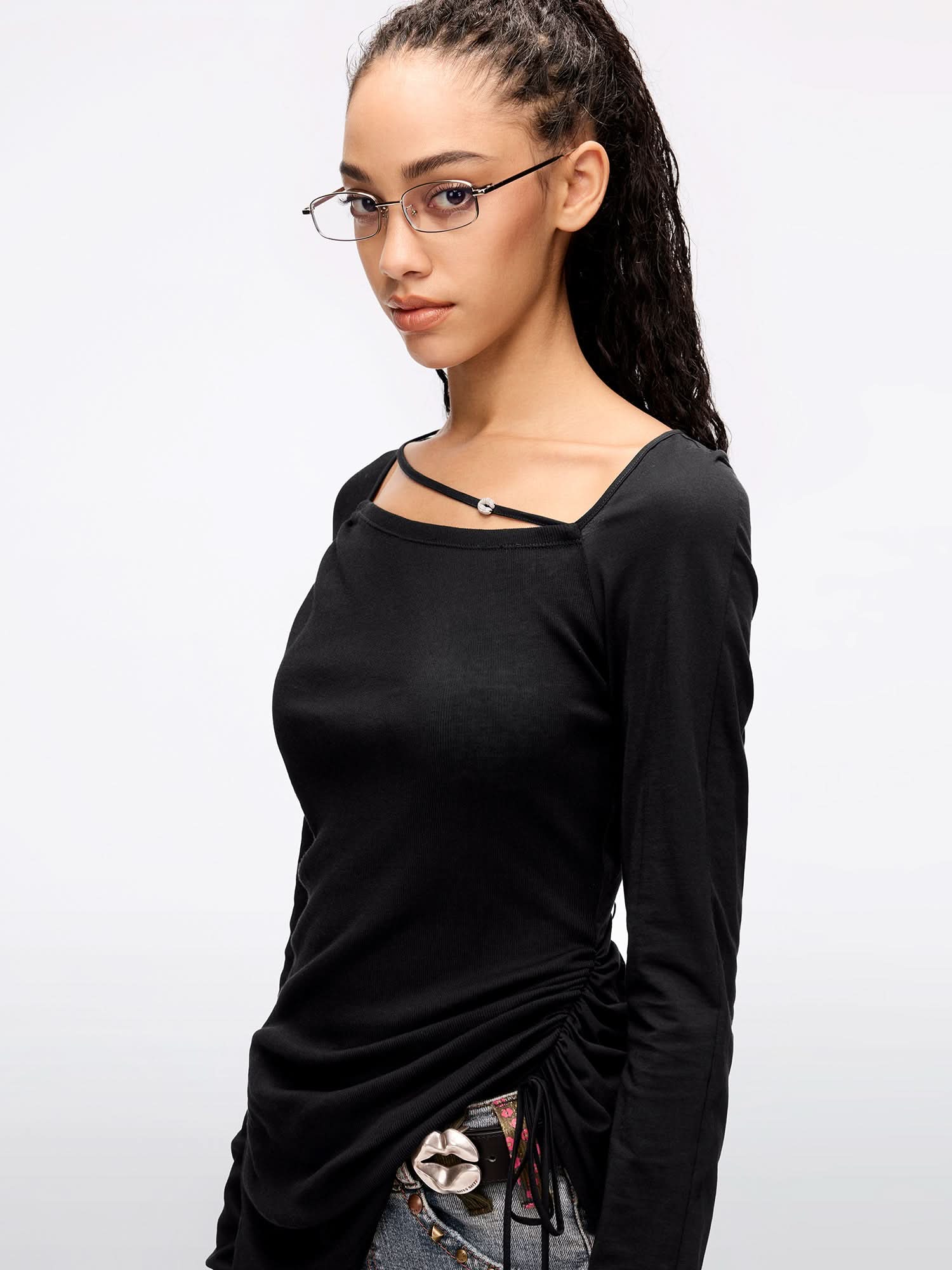 Square Neck Drawstring T-Shirt