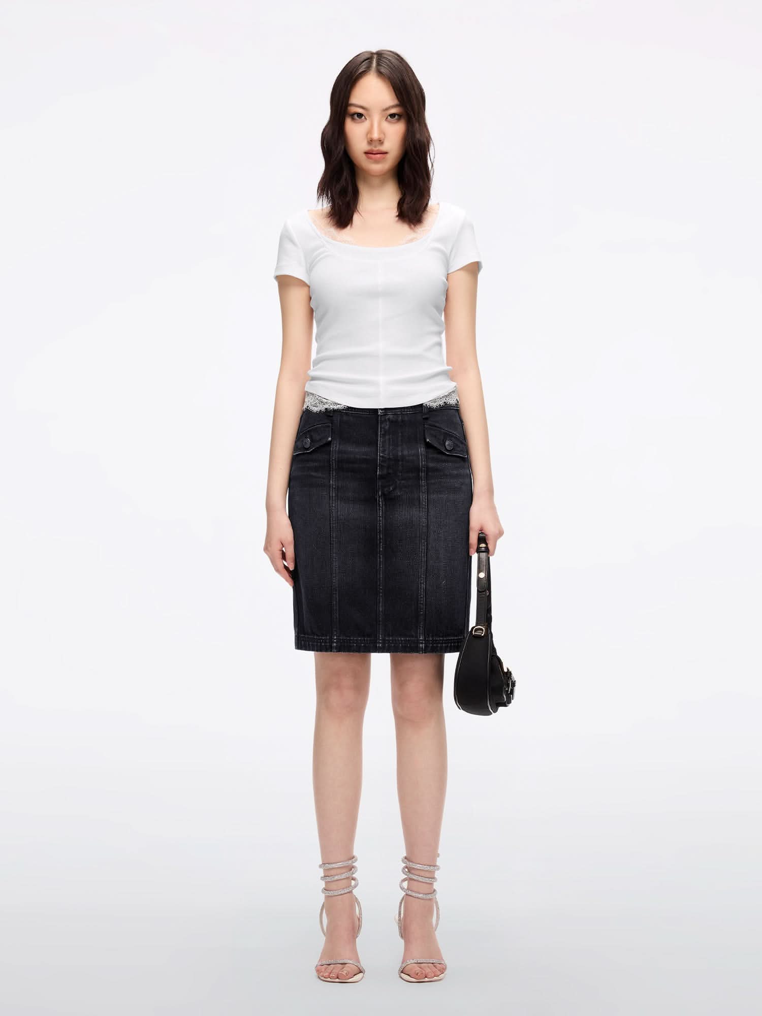 Lace Panel Cropped T-Shirt