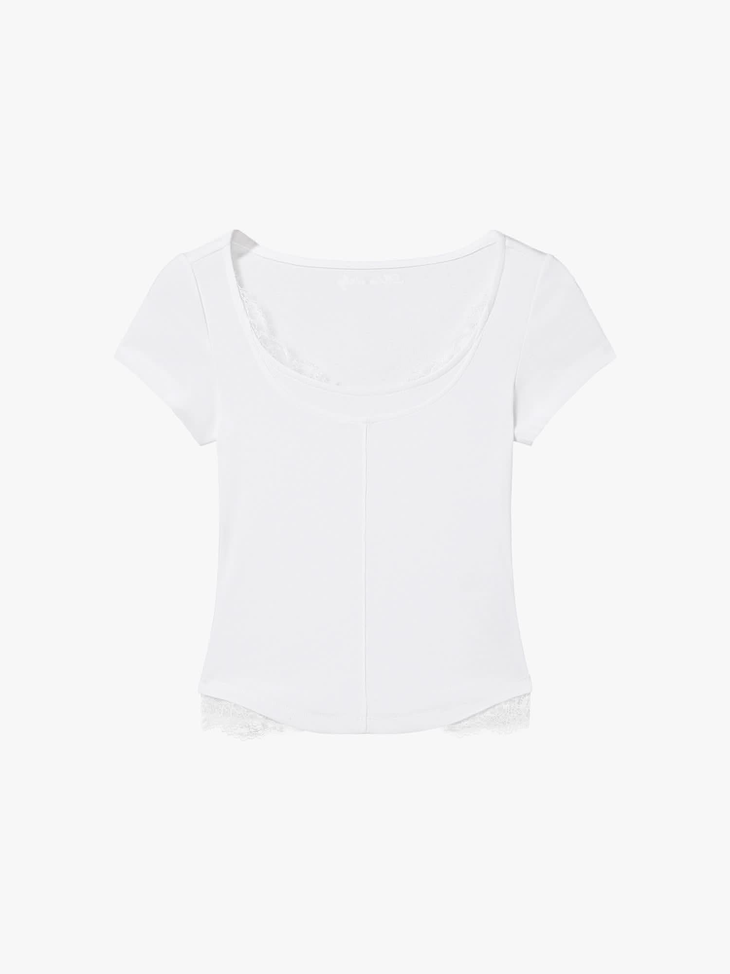 Lace Panel Cropped T-Shirt