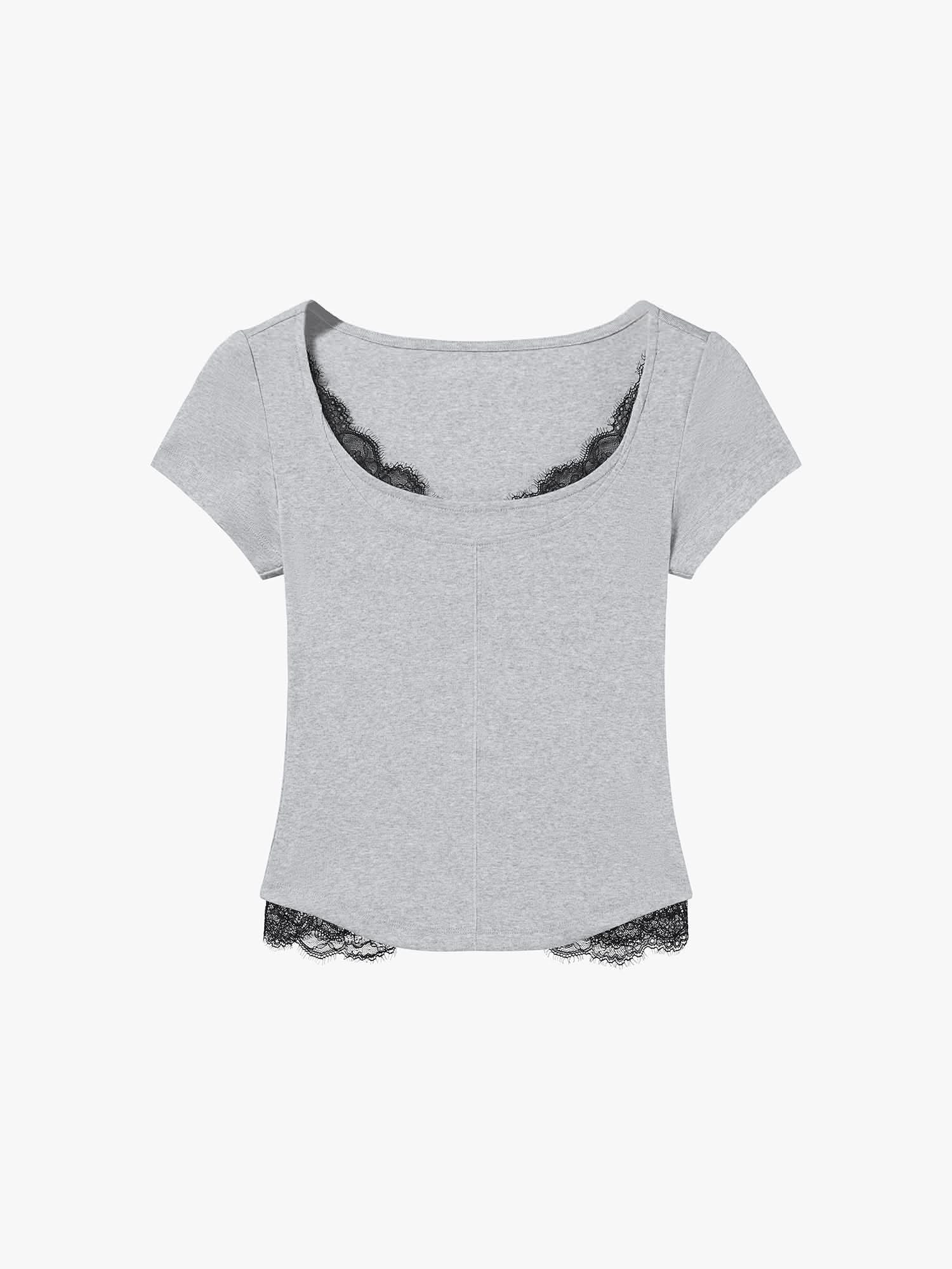 Lace Panel Cropped T-Shirt