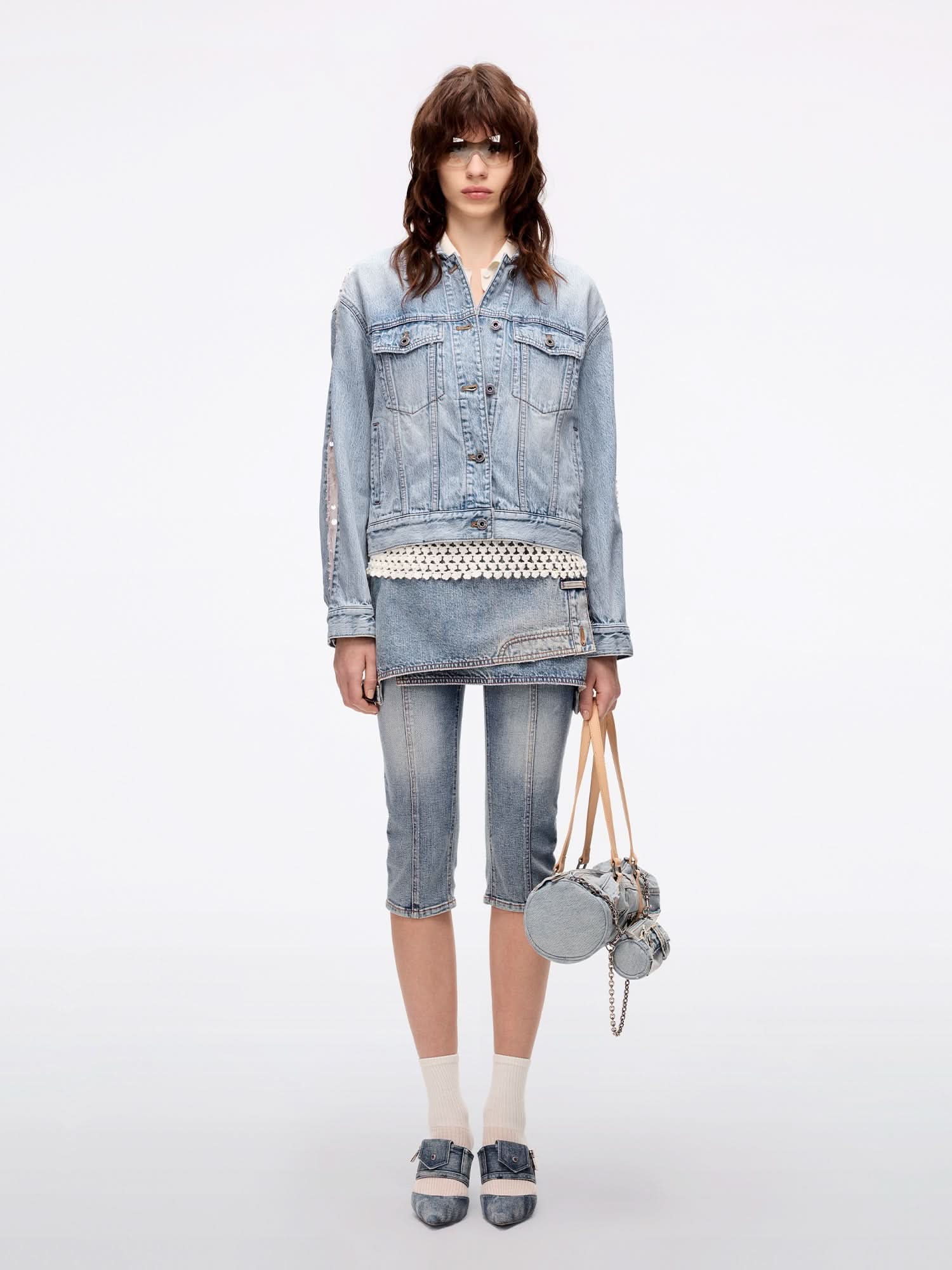 Mesh and Beaded Denim Jacket