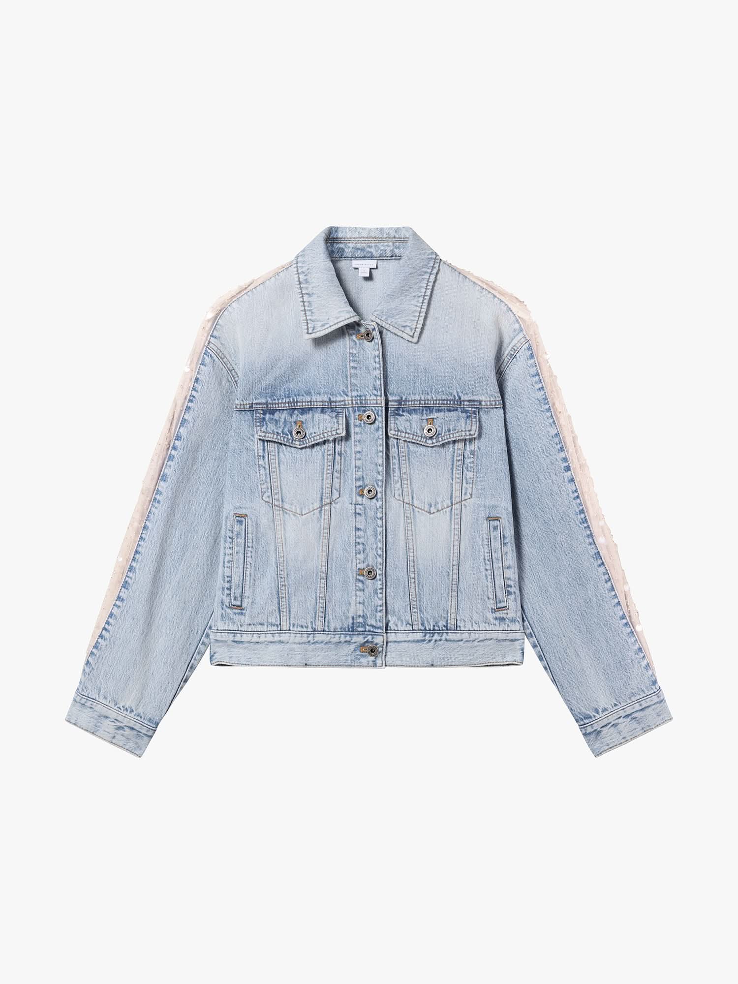 Mesh and Beaded Denim Jacket
