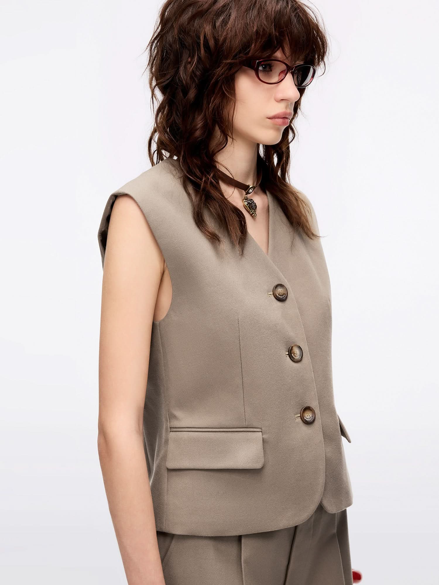 Single-Breasted Sleeveless Vest