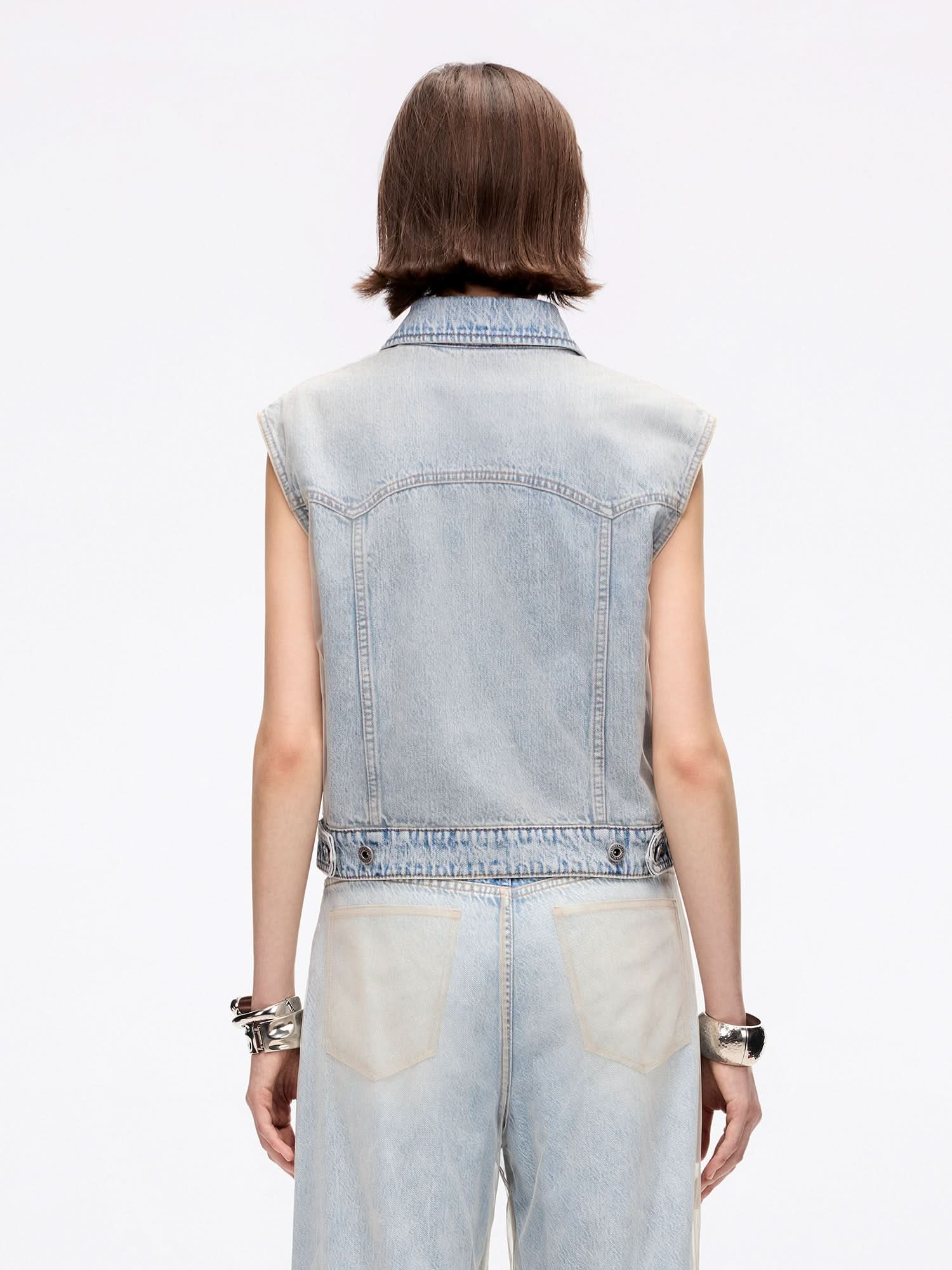 Mesh and Beaded Denim Vest