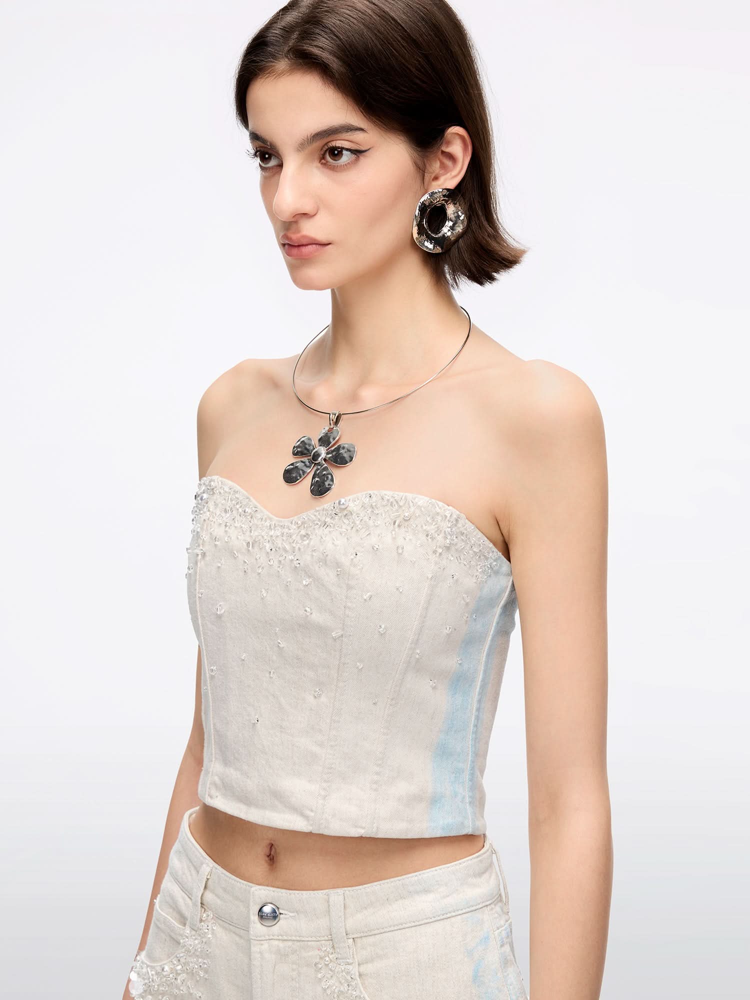 Beaded Denim Top