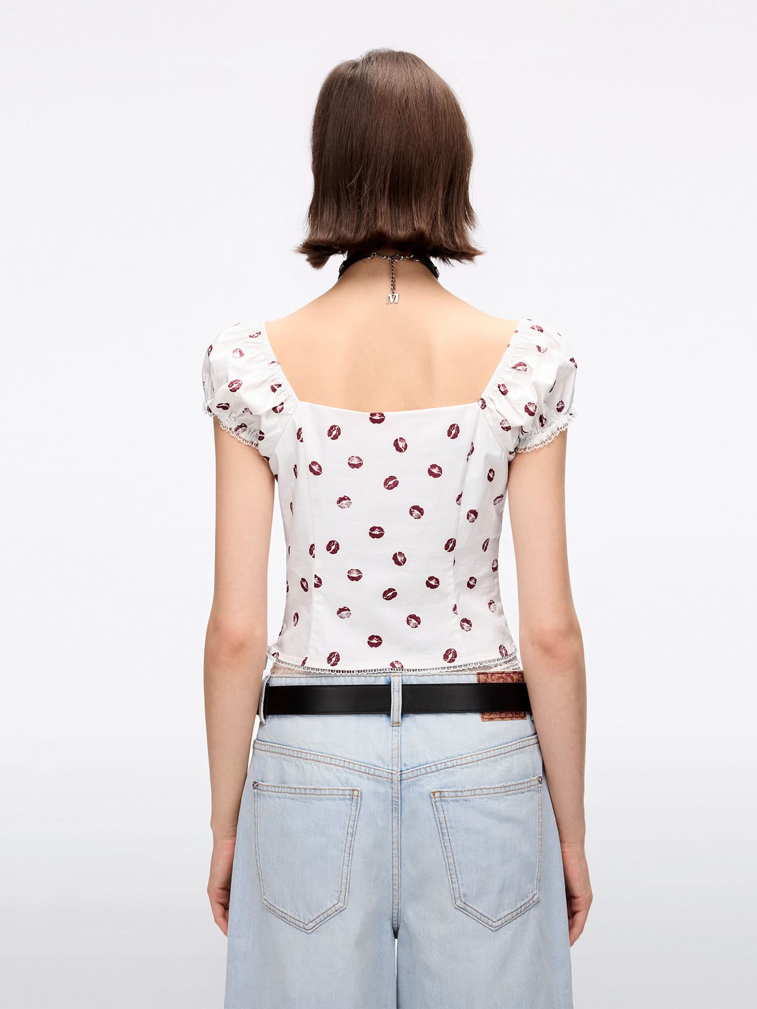 Lip Print Cropped Shirt