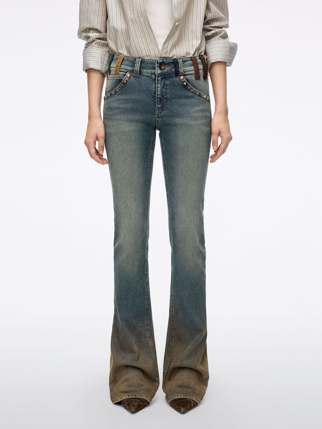 Belt Loop Slim-fit Flared Jeans