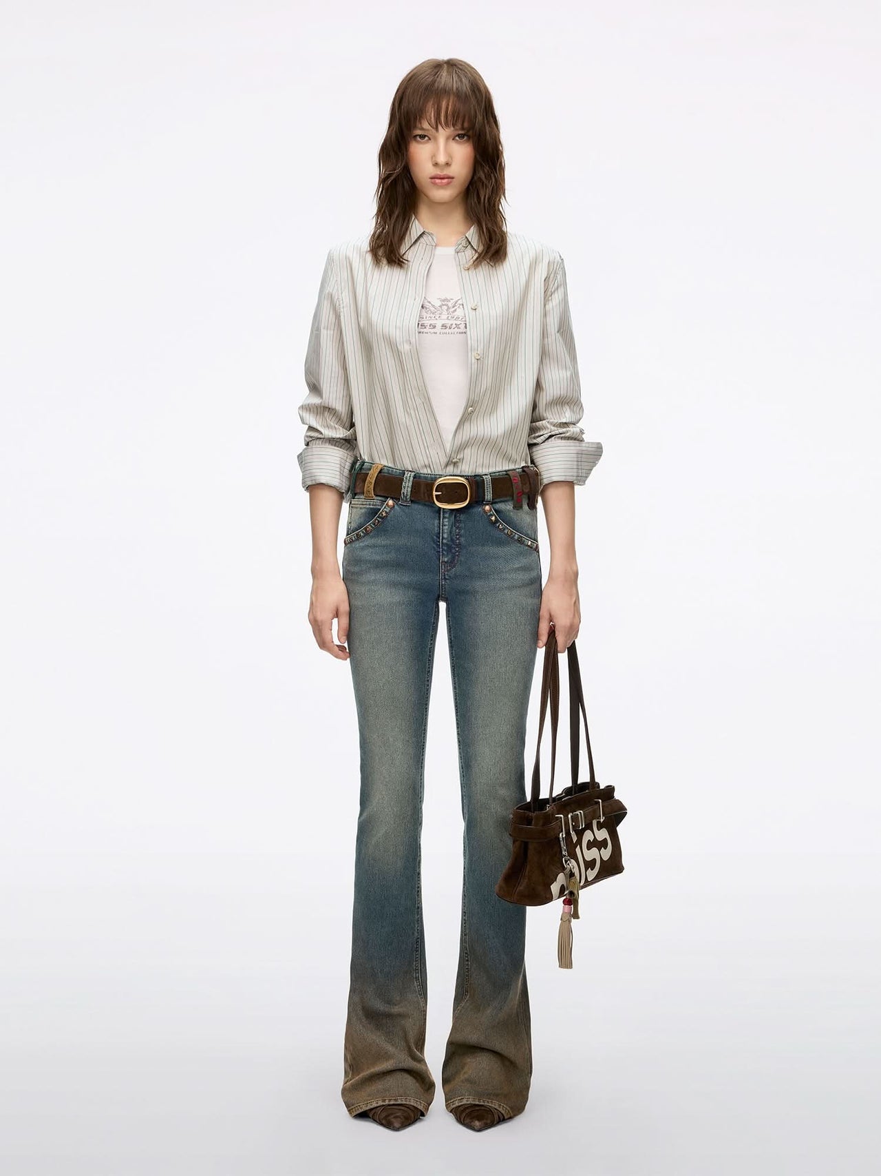 Belt Loop Slim-fit Flared Jeans