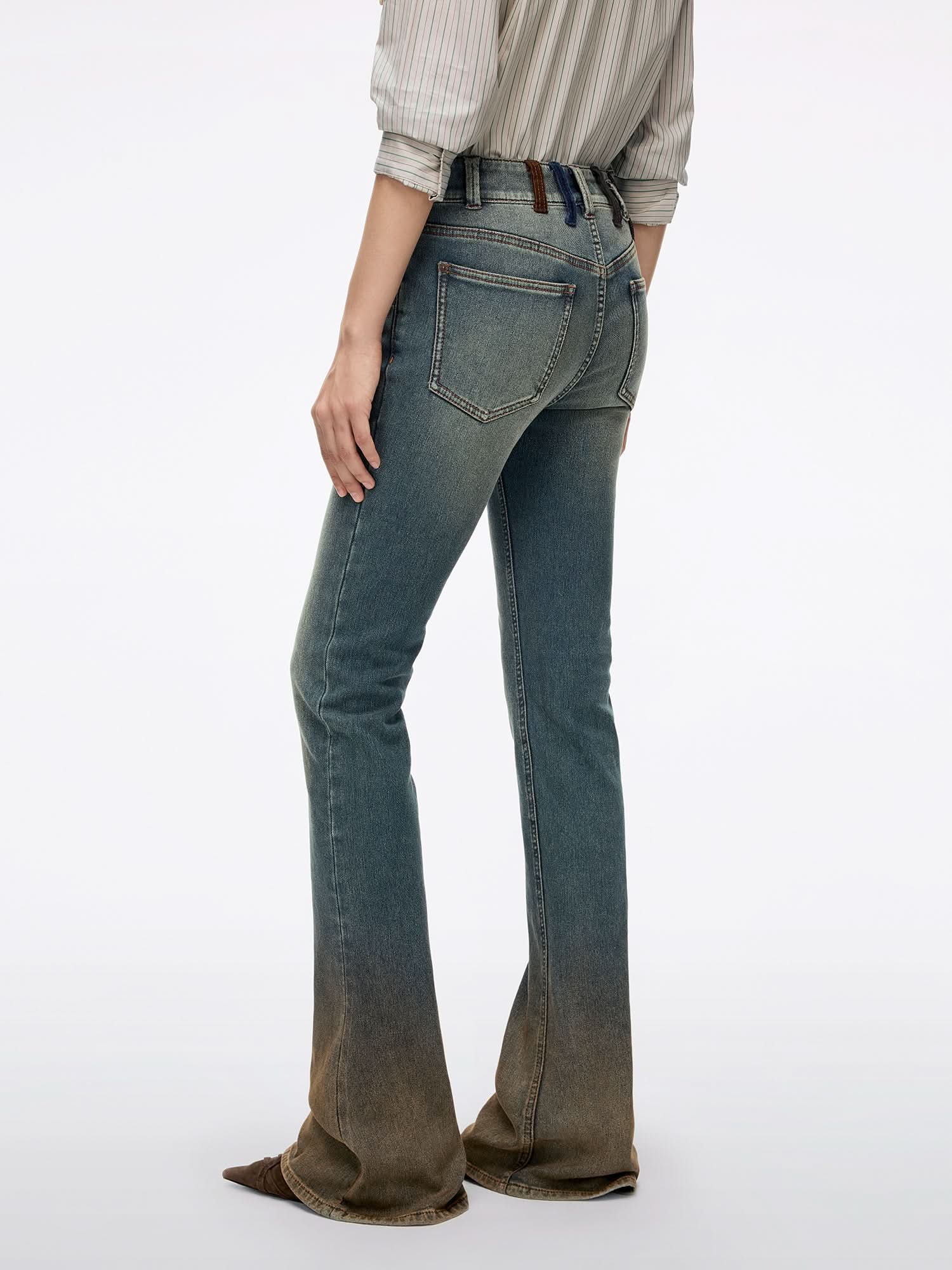 Belt Loop Slim-fit Flared Jeans
