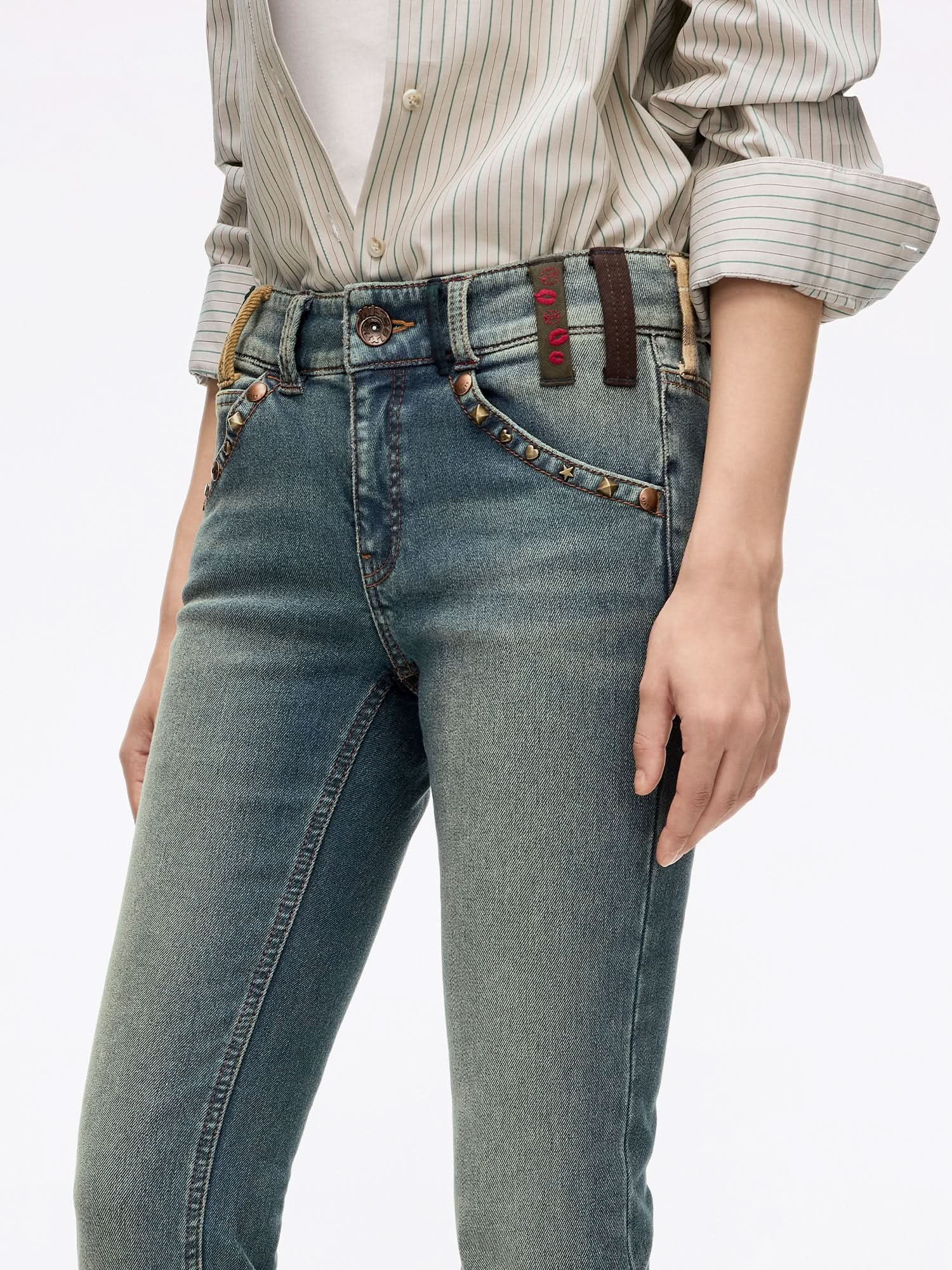 Belt Loop Slim-fit Flared Jeans