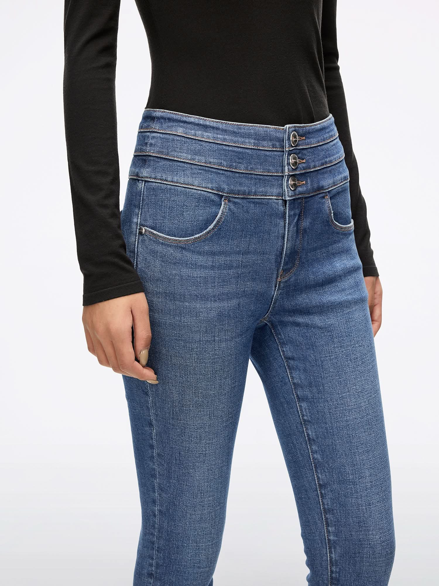 High Waisted Skinny Jeans-BLUE ATTACK