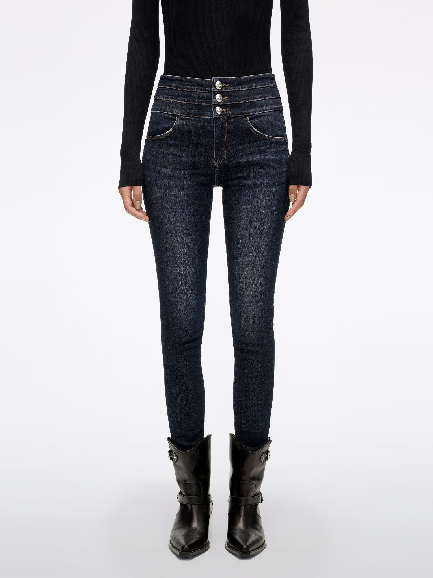 High Waisted Skinny Jeans-BLUE ATTACK