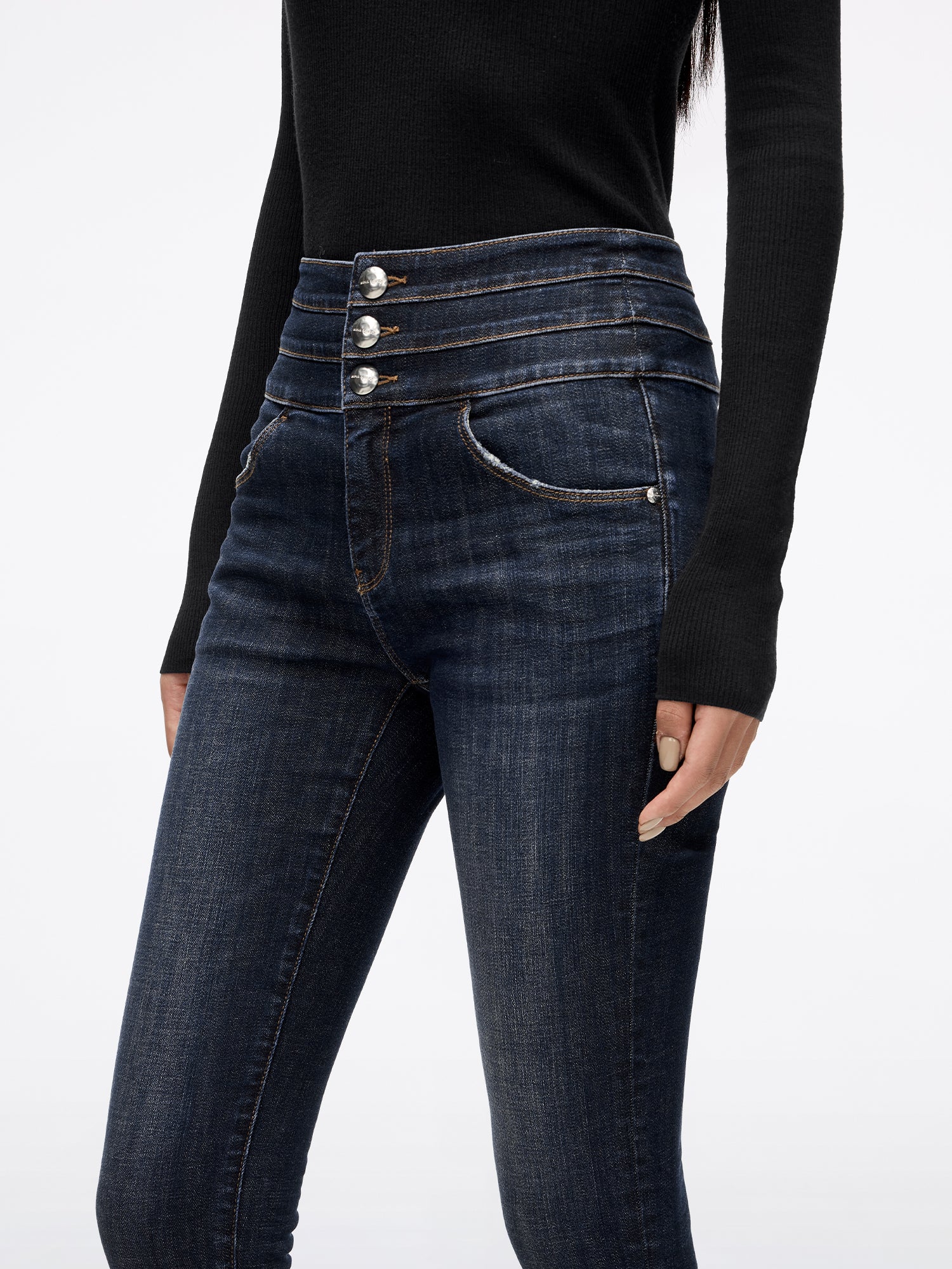 High Waisted Skinny Jeans-BLUE ATTACK