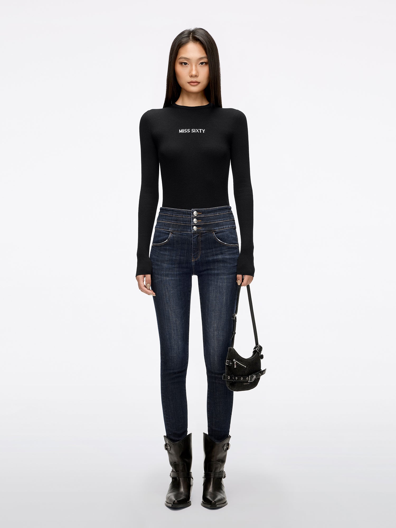 High Waisted Skinny Jeans-BLUE ATTACK