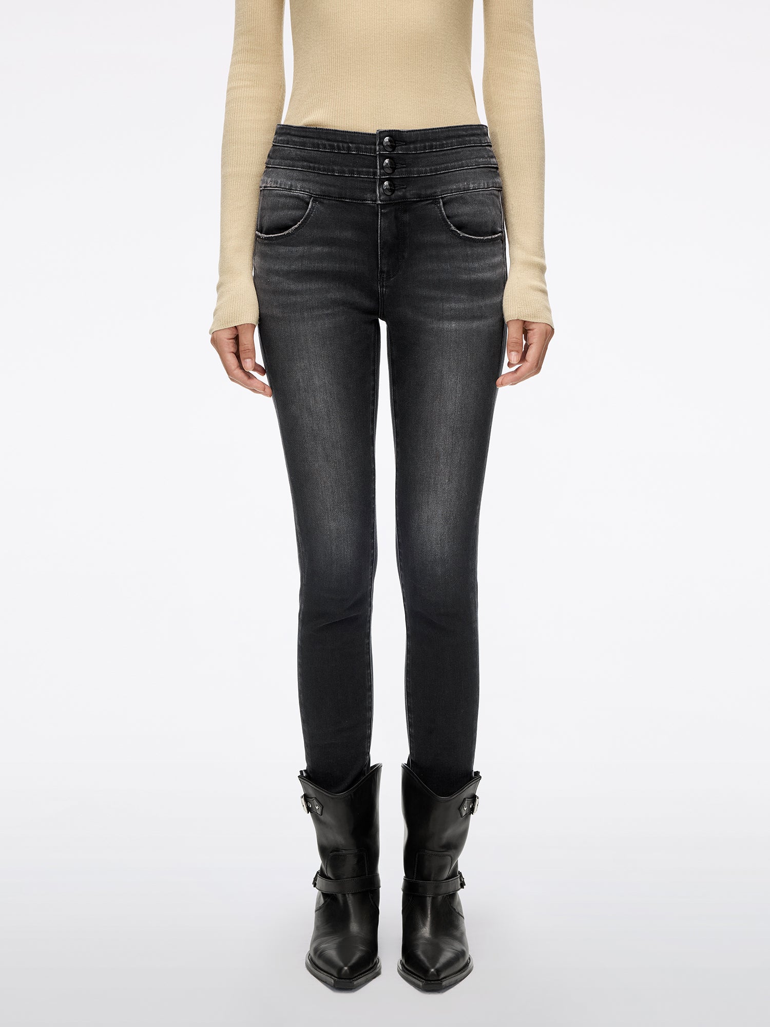 High Waisted Skinny Jeans-BLUE ATTACK