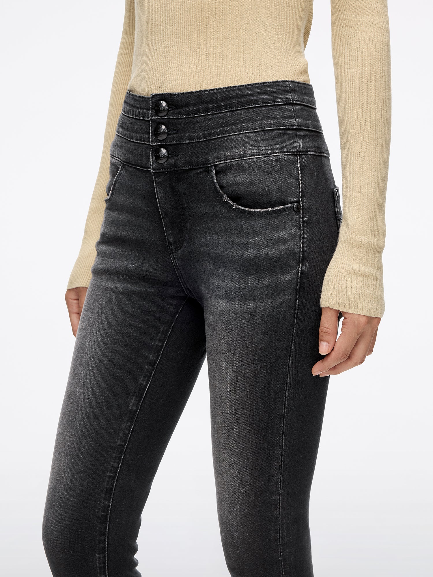High Waisted Skinny Jeans-BLUE ATTACK