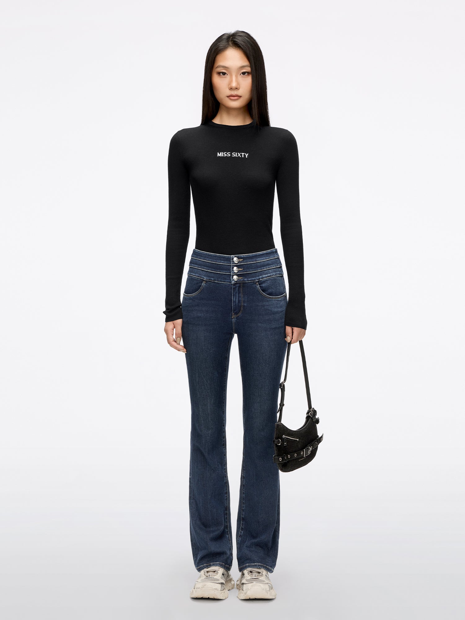 High Waisted Flare Jeans-BLUE ATTACK