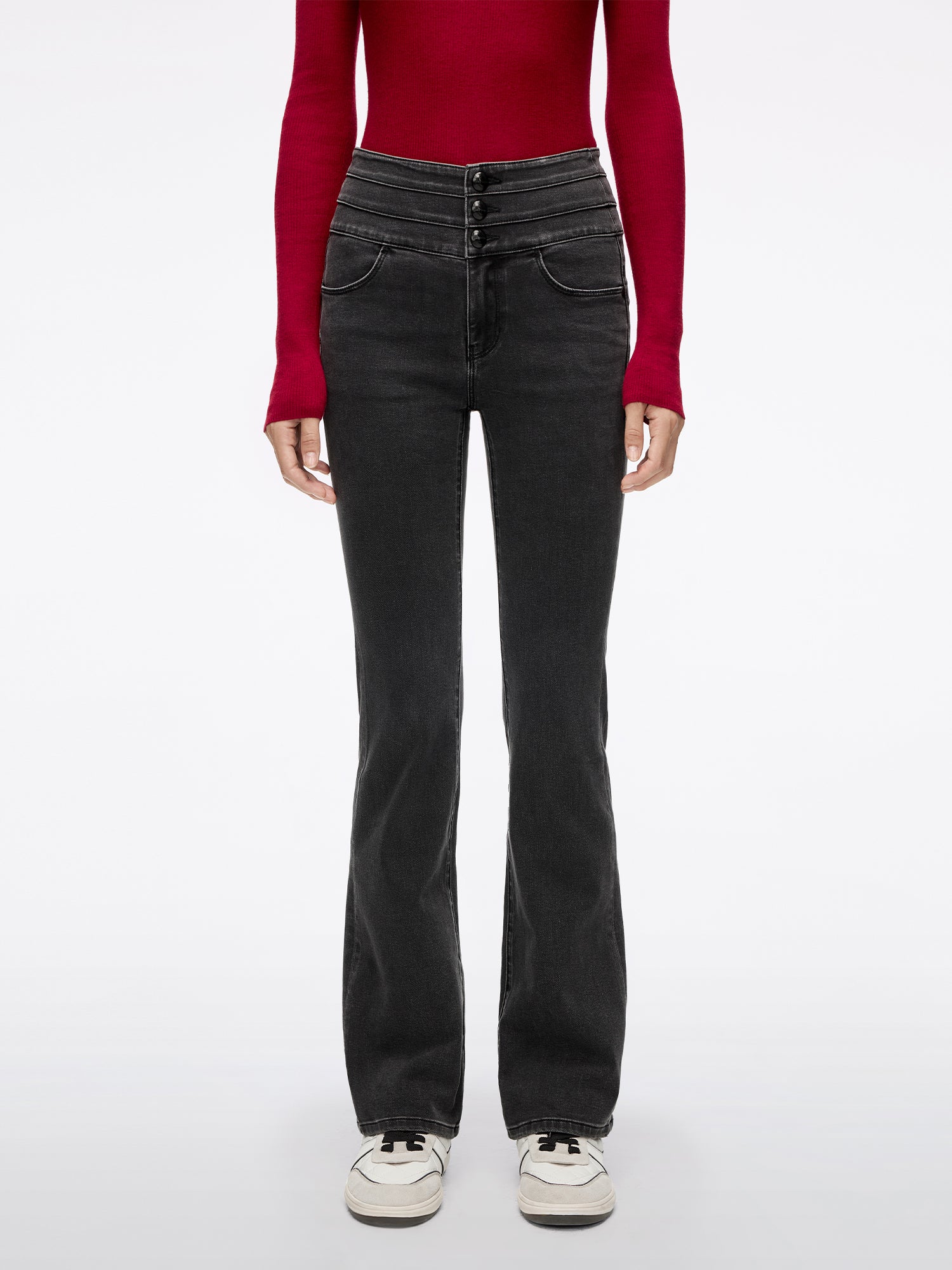 High Waisted Flare Jeans-BLUE ATTACK