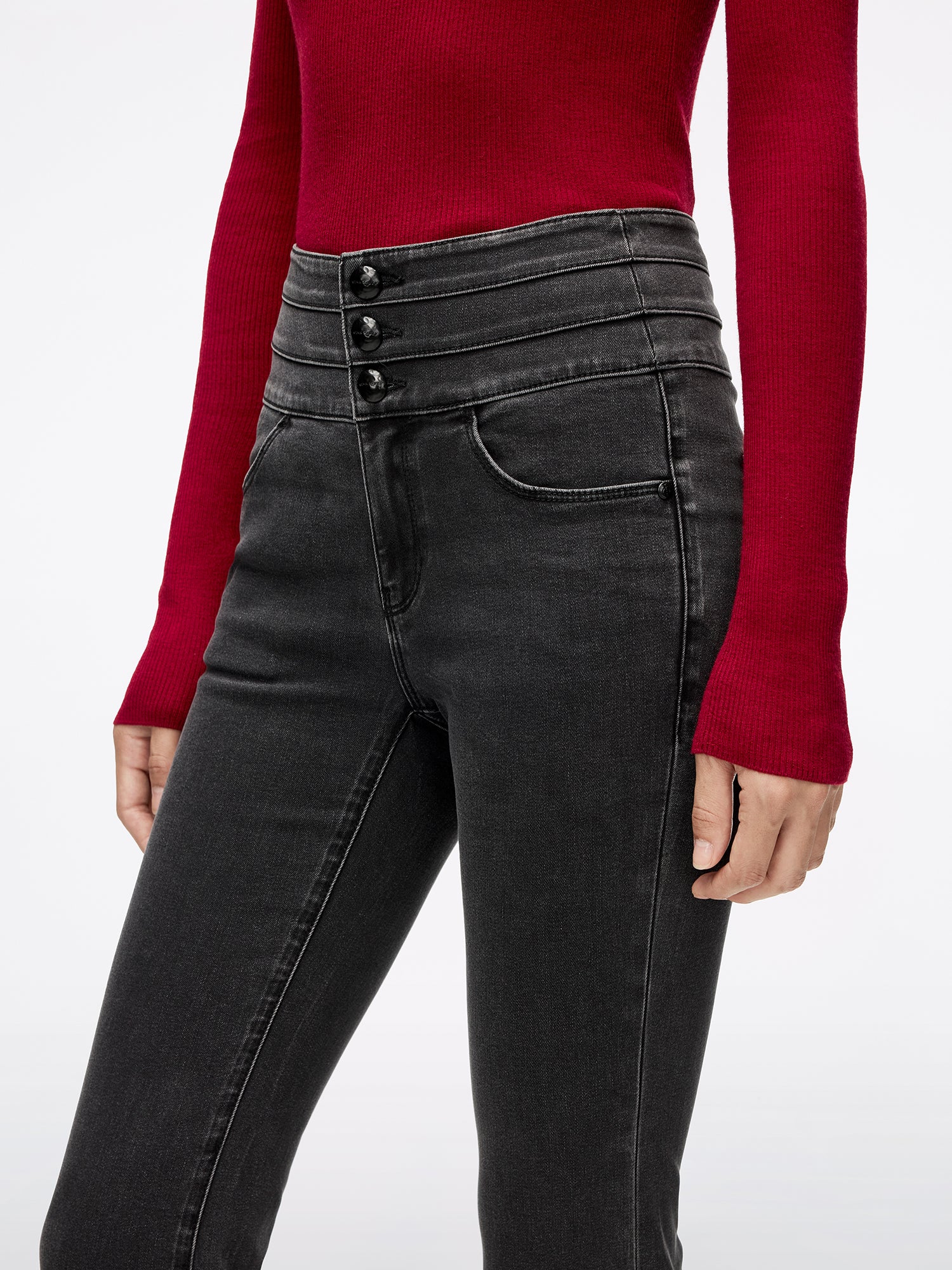 High Waisted Flare Jeans-BLUE ATTACK