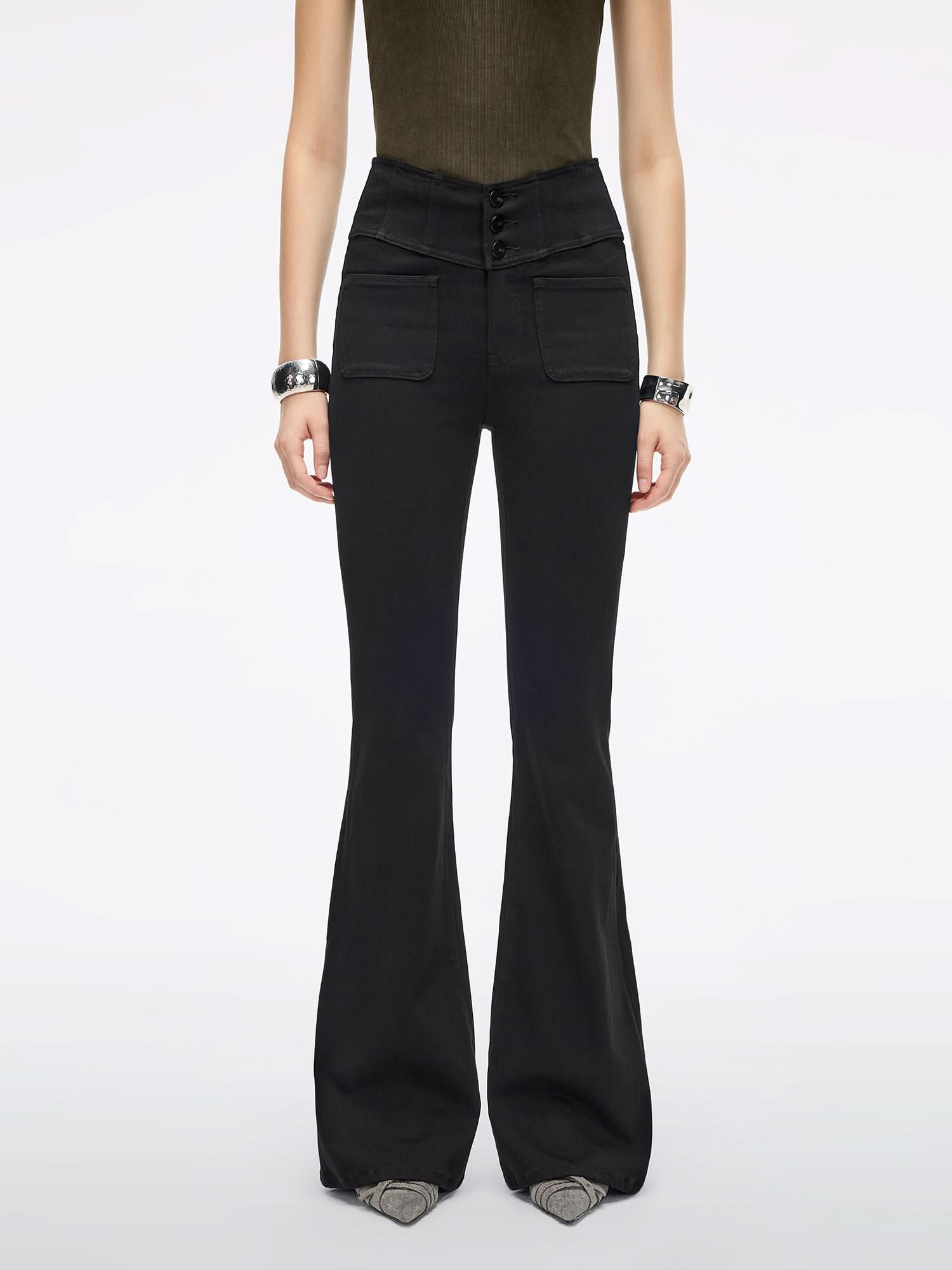 High Waisted Flared Jeans-GLENDA PLUS 5