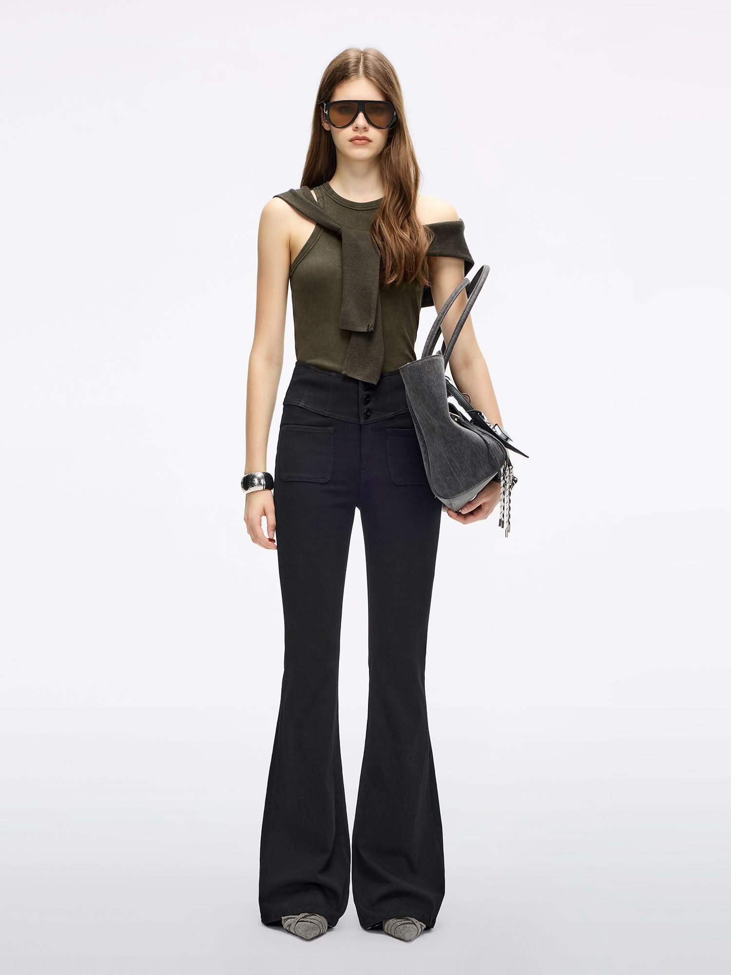 High Waisted Flared Jeans-GLENDA PLUS 5