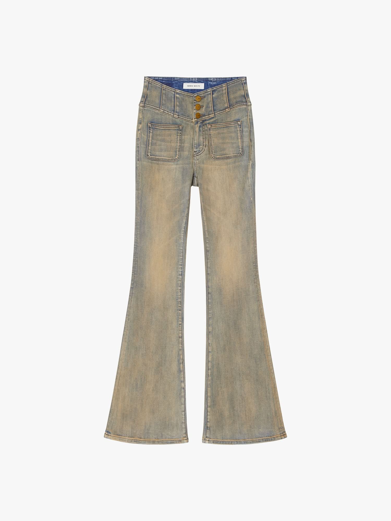 Distressed Flared Jeans-GLENDA PLUS 5
