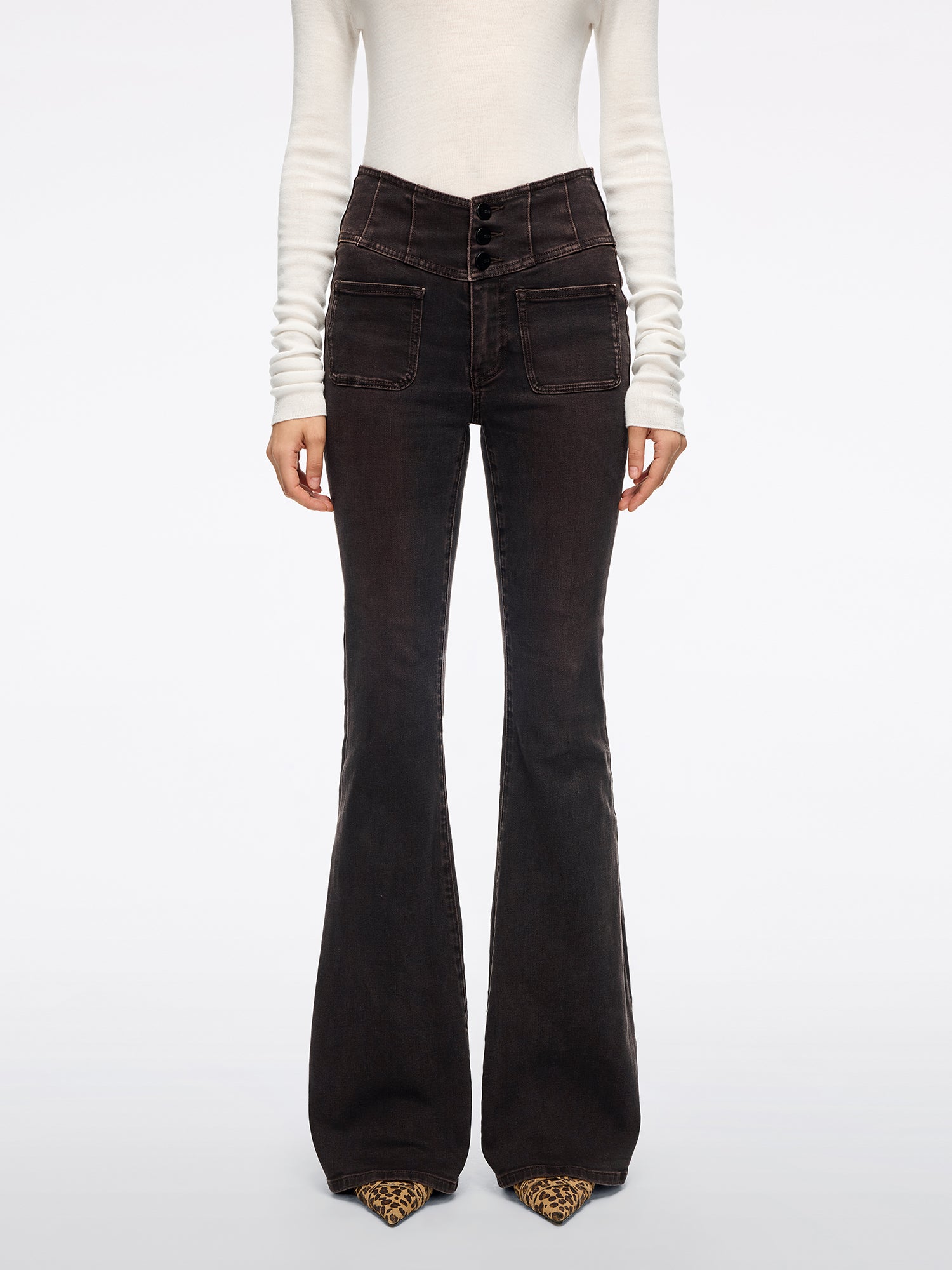 High Waisted Flared Jeans-GLENDA PLUS 5