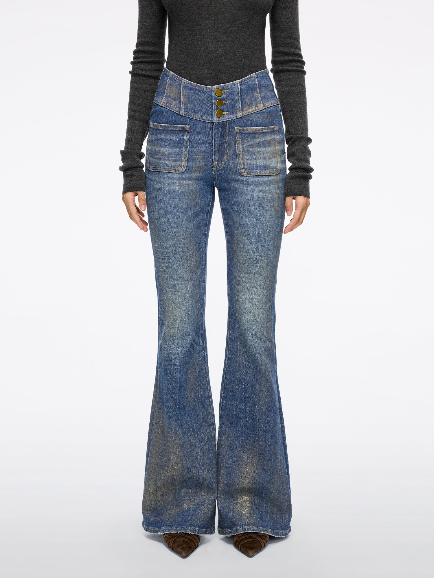 High Waisted Flared Jeans-GLENDA PLUS 5